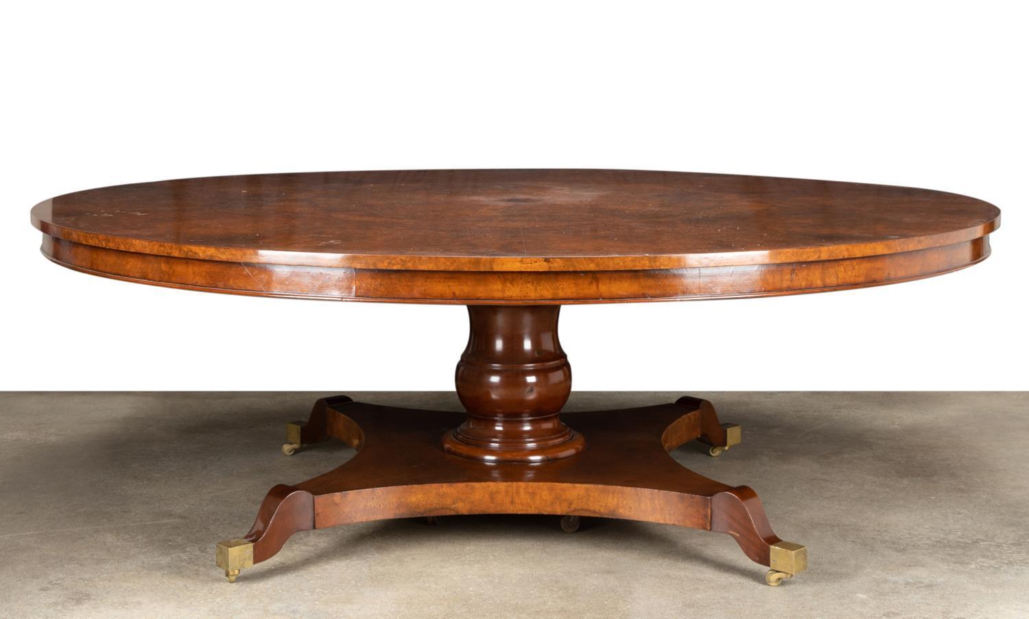 Large Georgian style Burled Wood Pedestal Dining Table For Sale 4