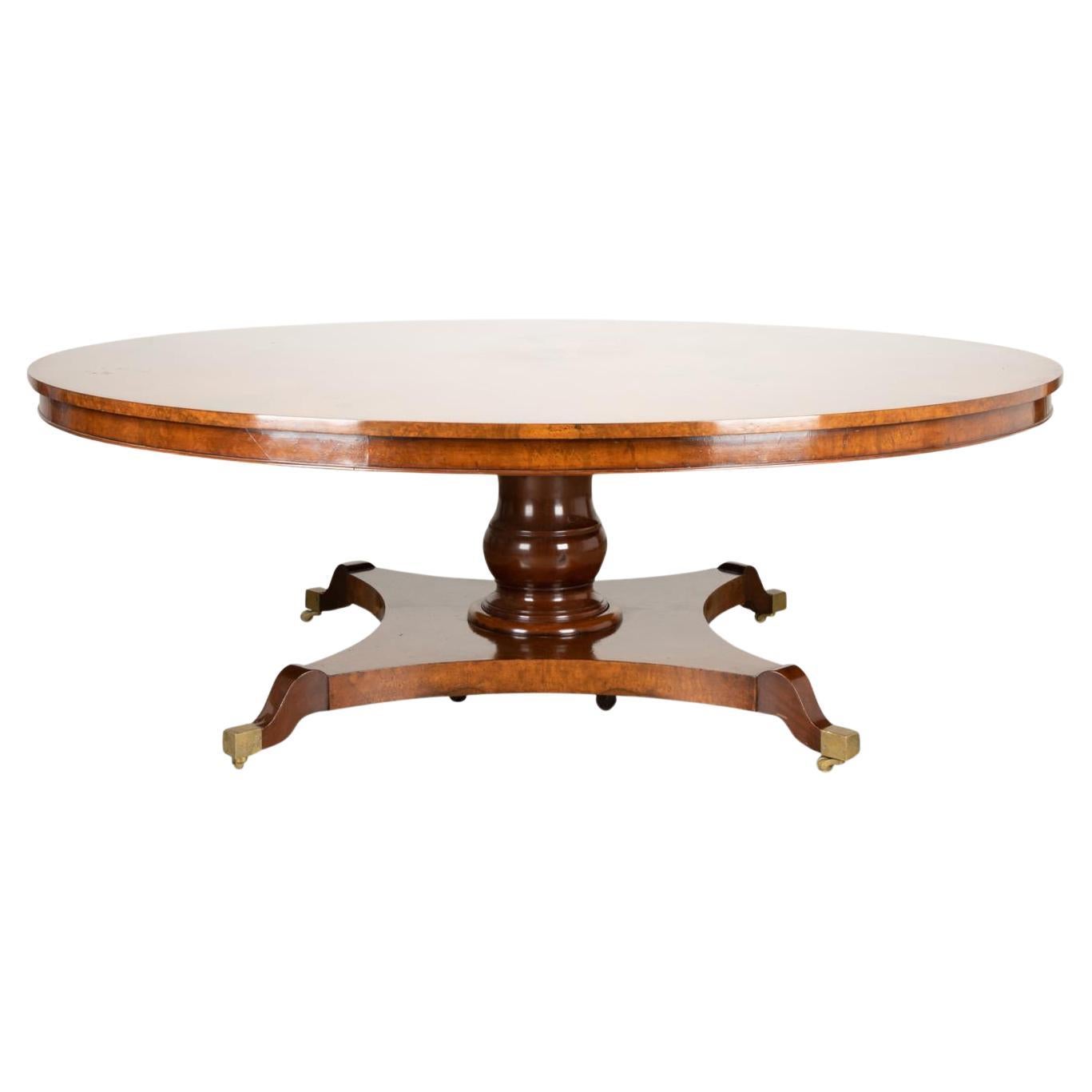 Large Georgian style Burled Wood Pedestal Dining Table For Sale