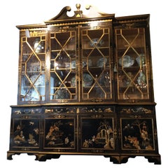 Large Georgian Style English Display Cabinet with Oriental Chinoiserie Designs