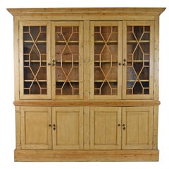 Antique Large Georgian Style English Pine Bookcase/Display Cabinet, c. 1890 and later