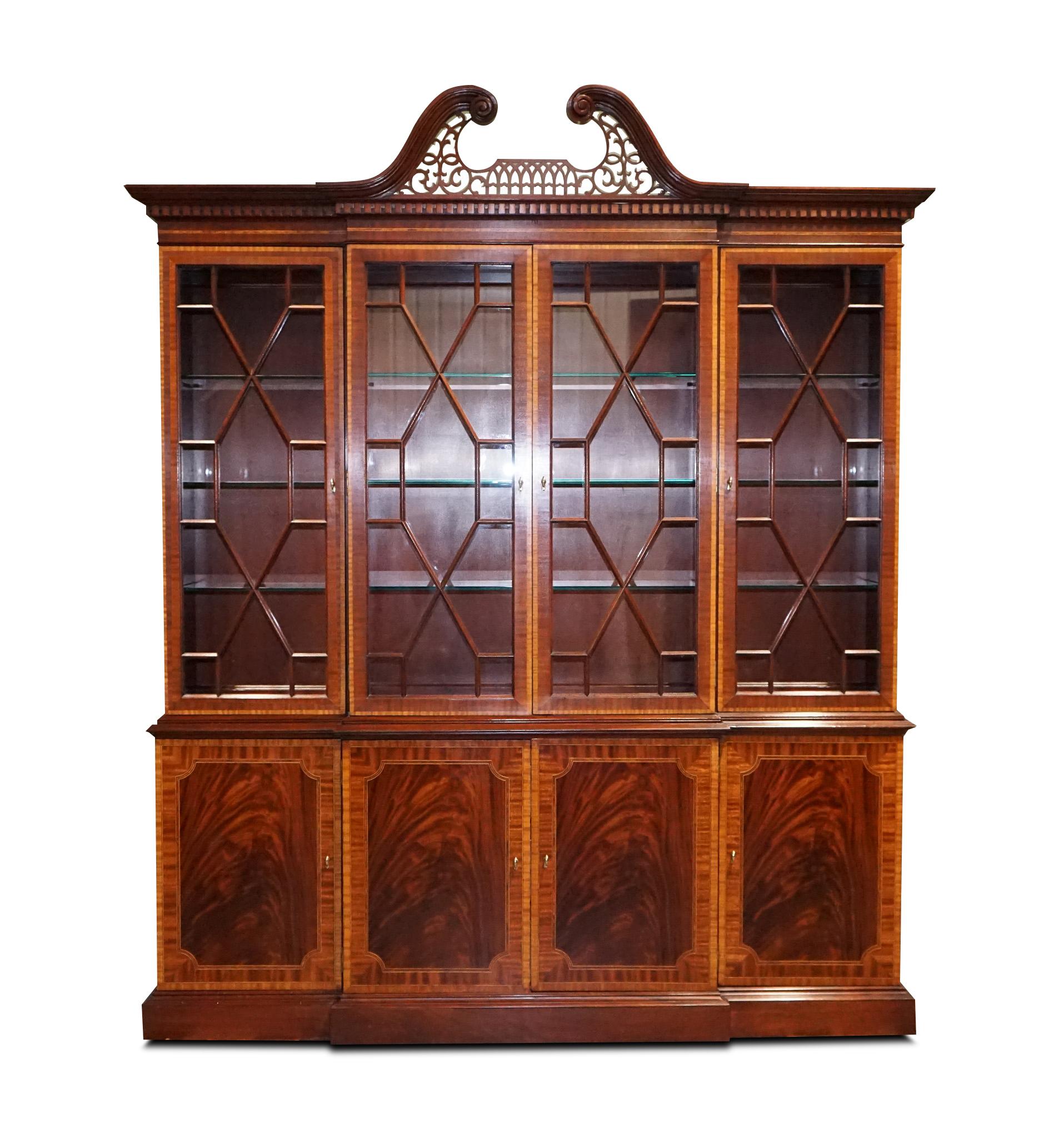 British Large Georgian Style Mahogany Breakfront Bookcase Councill Furniture For Sale