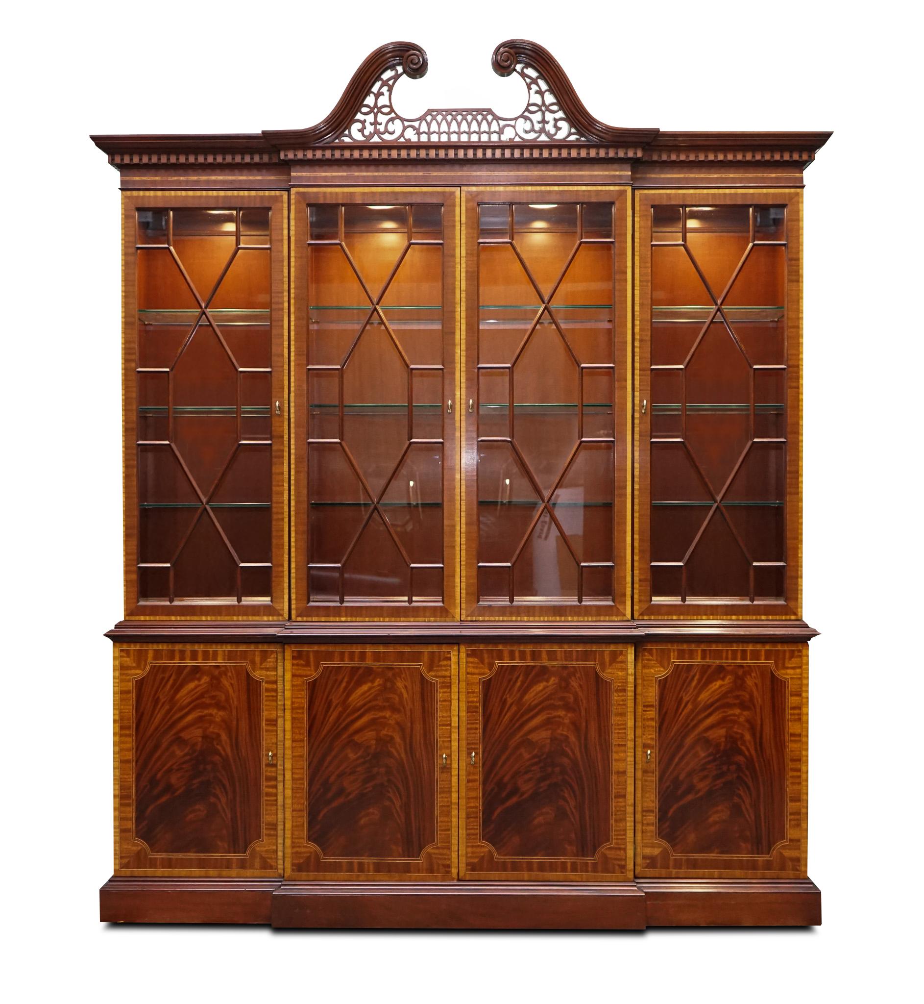 British Large Georgian Style Mahogany Breakfront Bookcase Councill Furniture For Sale