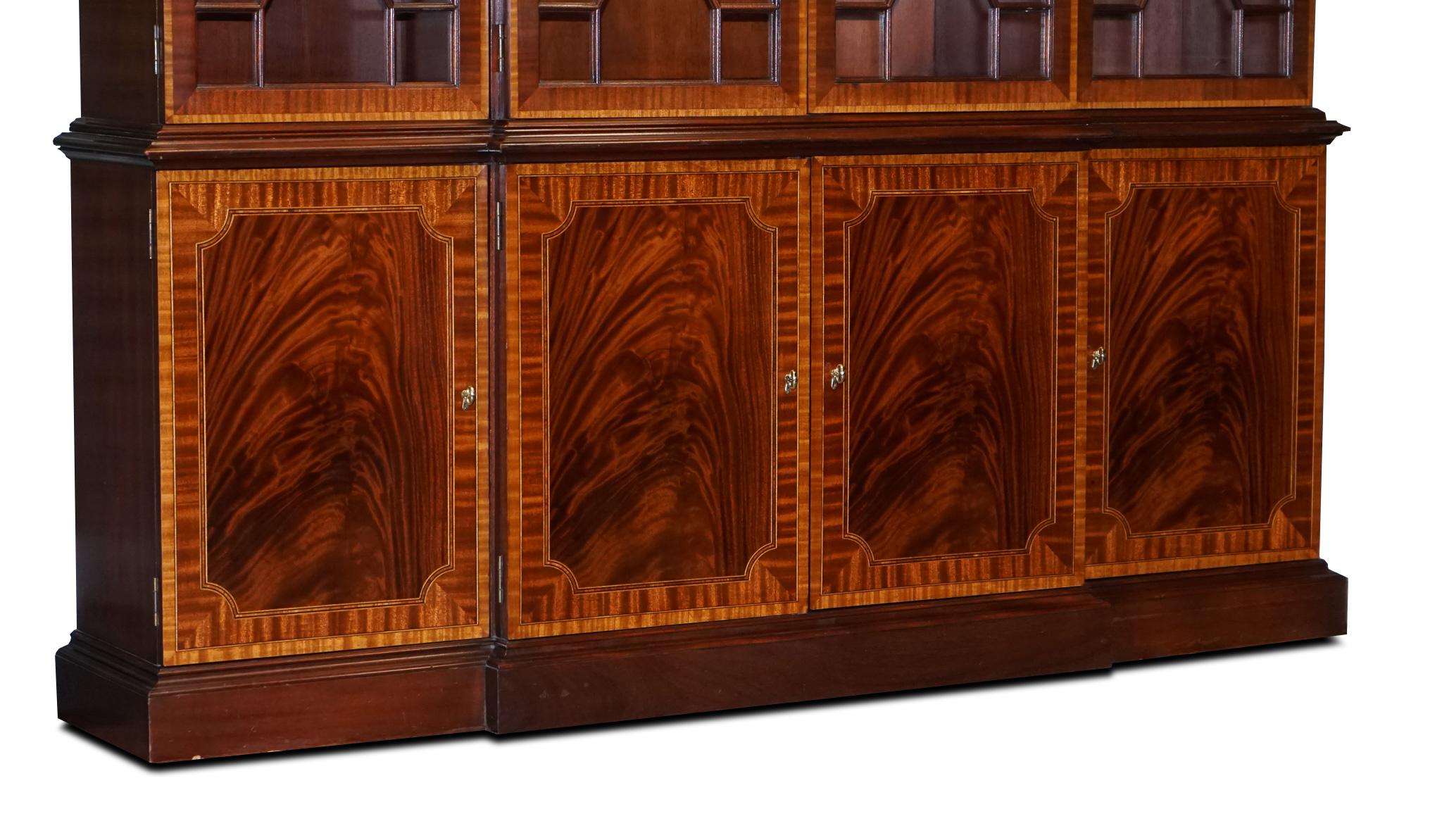 20th Century Large Georgian Style Mahogany Breakfront Bookcase Councill Furniture For Sale