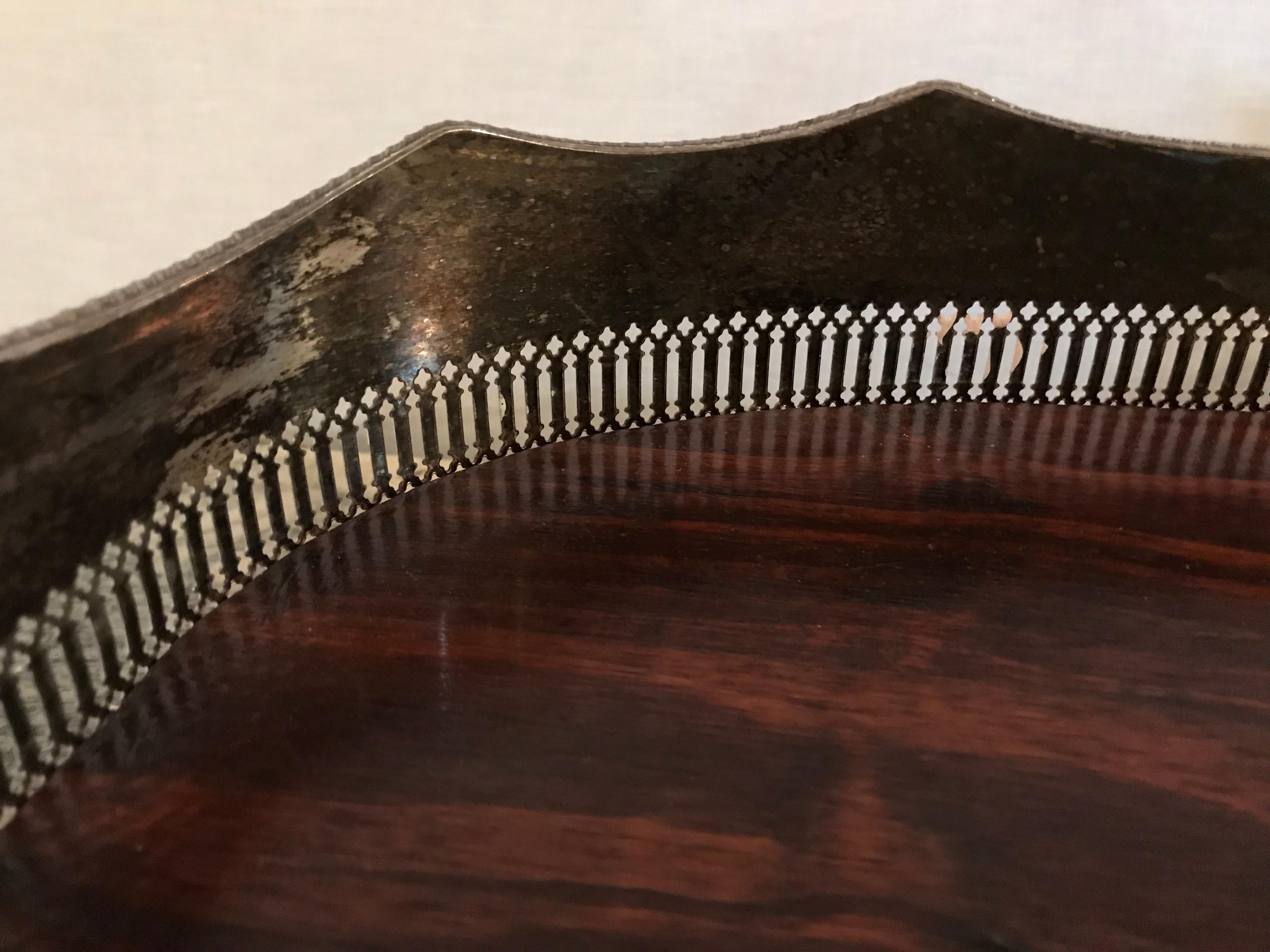 Large Georgian Style Silver Plate Rosewood Serving Tray, 19th-20th Century 1