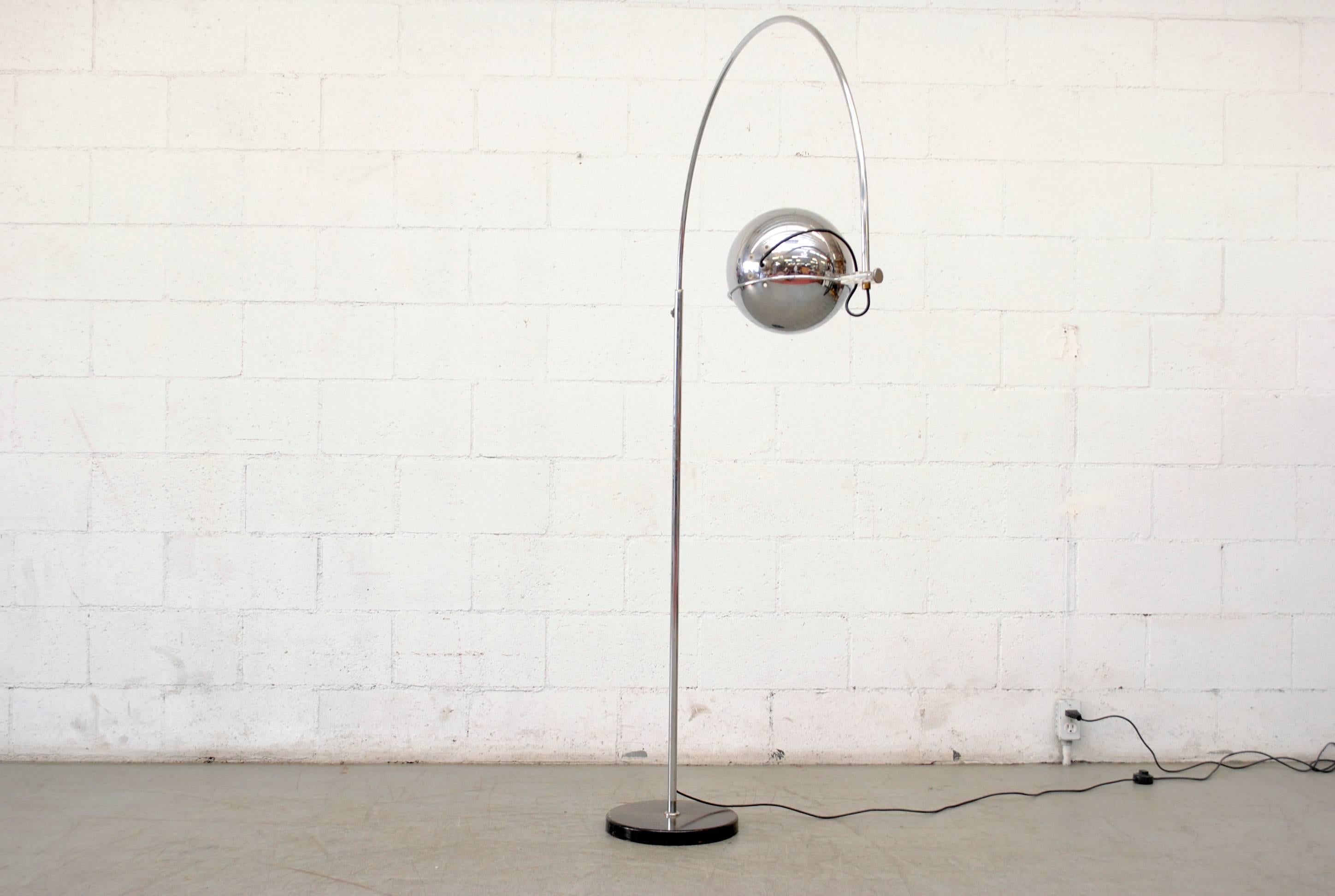 Dutch Large Gepo Standing Chrome Arc Lamp