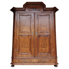 Large German 19th Century Oak Cabinet with Marquetry