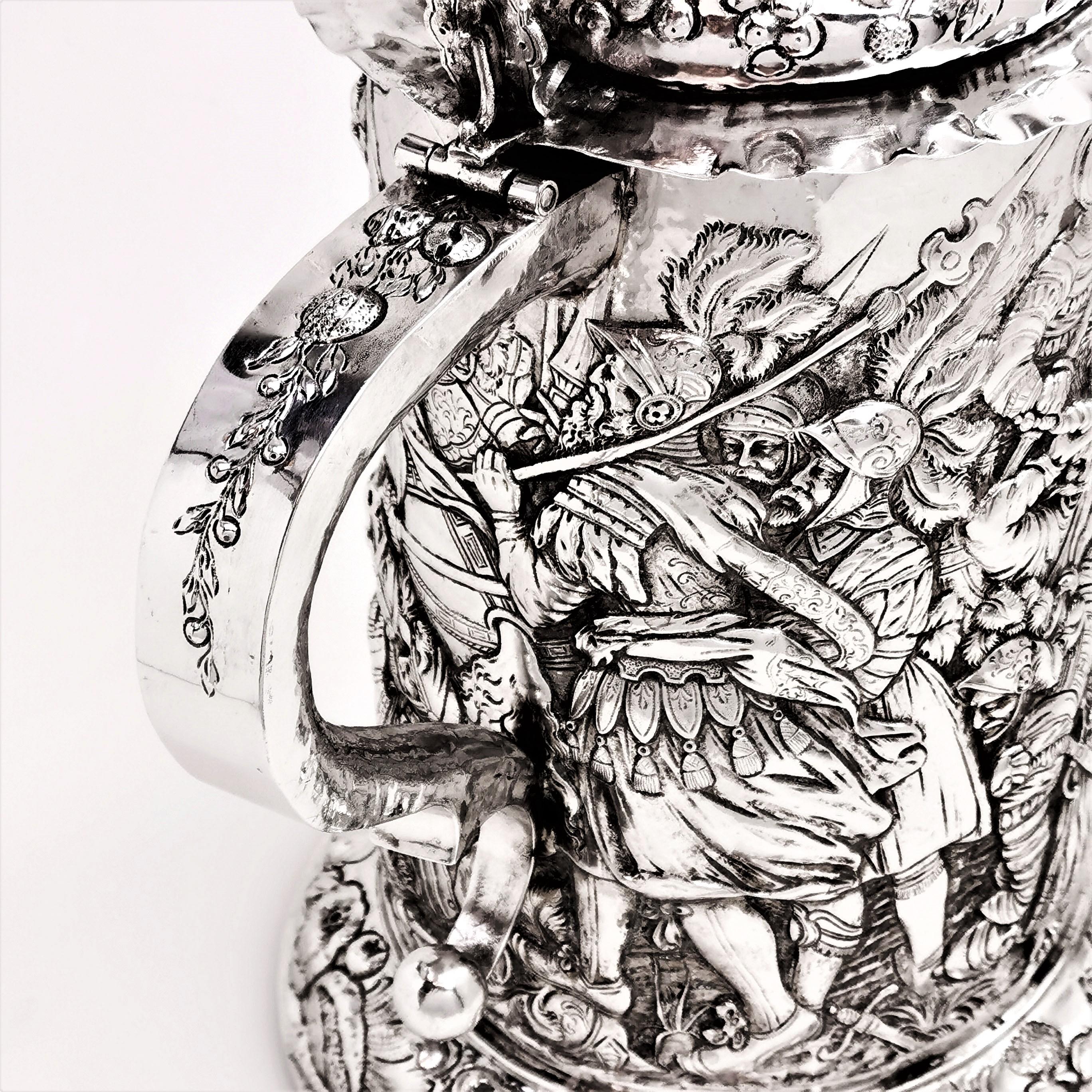 Large German Antique Silver Tankard / Stein / Flagon, circa 1870 4