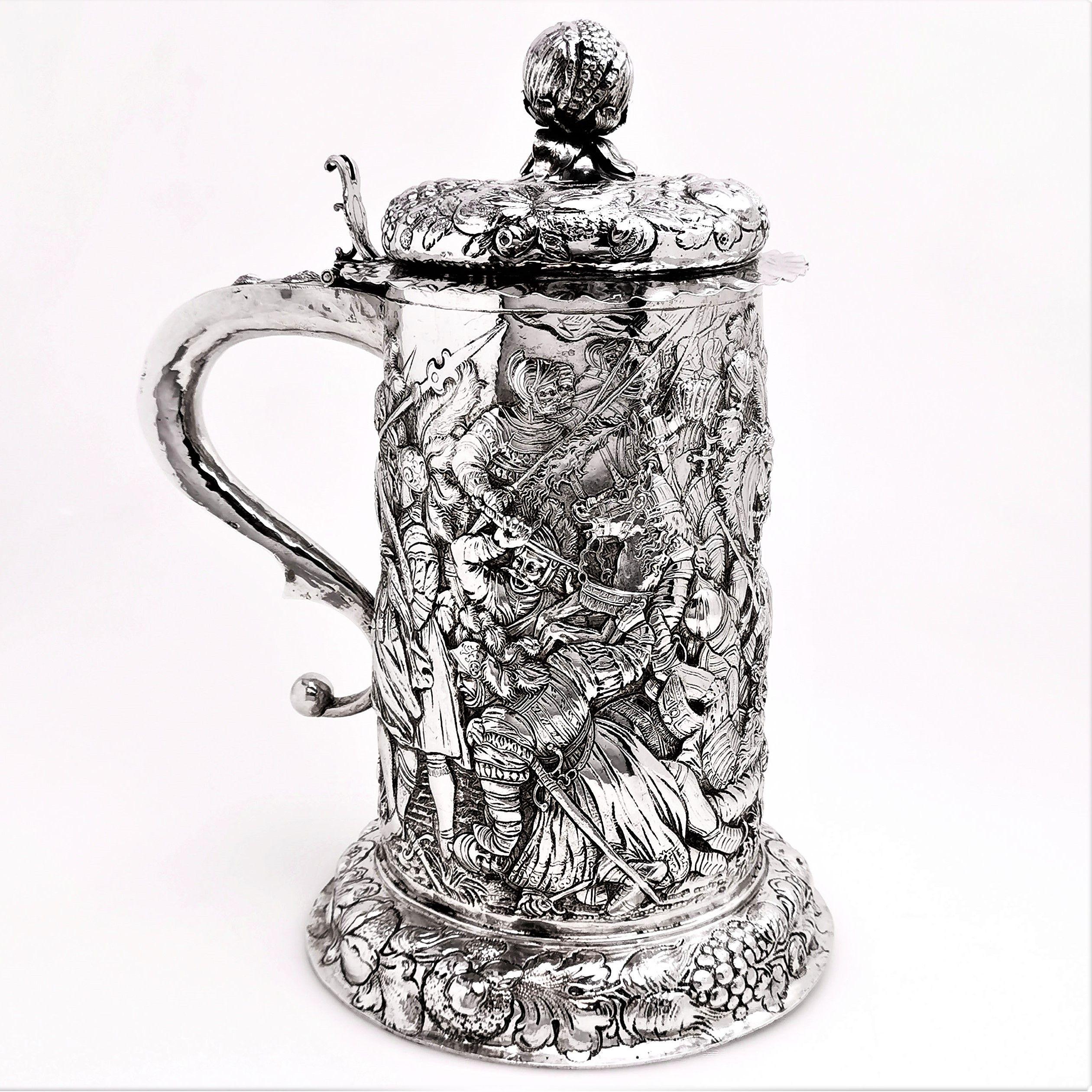 Large German Antique Silver Tankard / Stein / Flagon, circa 1870 In Good Condition In London, GB