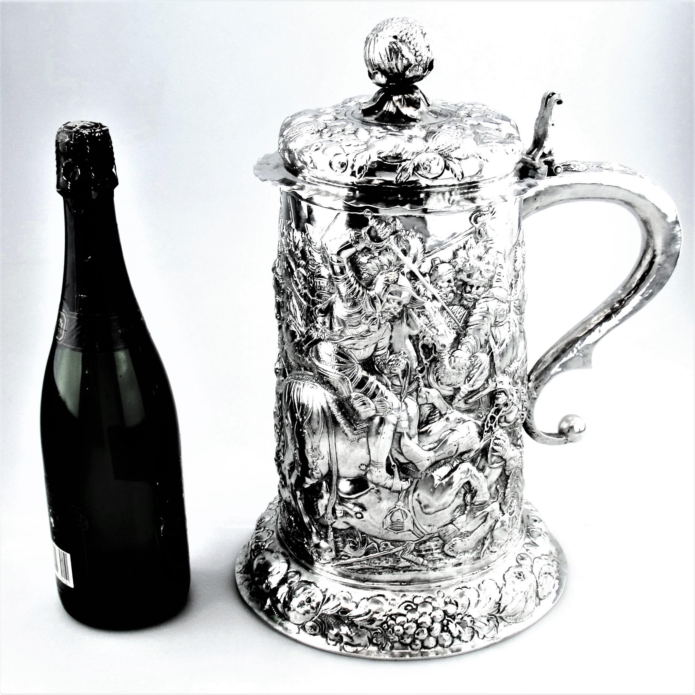 Large German Antique Silver Tankard / Stein / Flagon, circa 1870 In Good Condition In London, GB