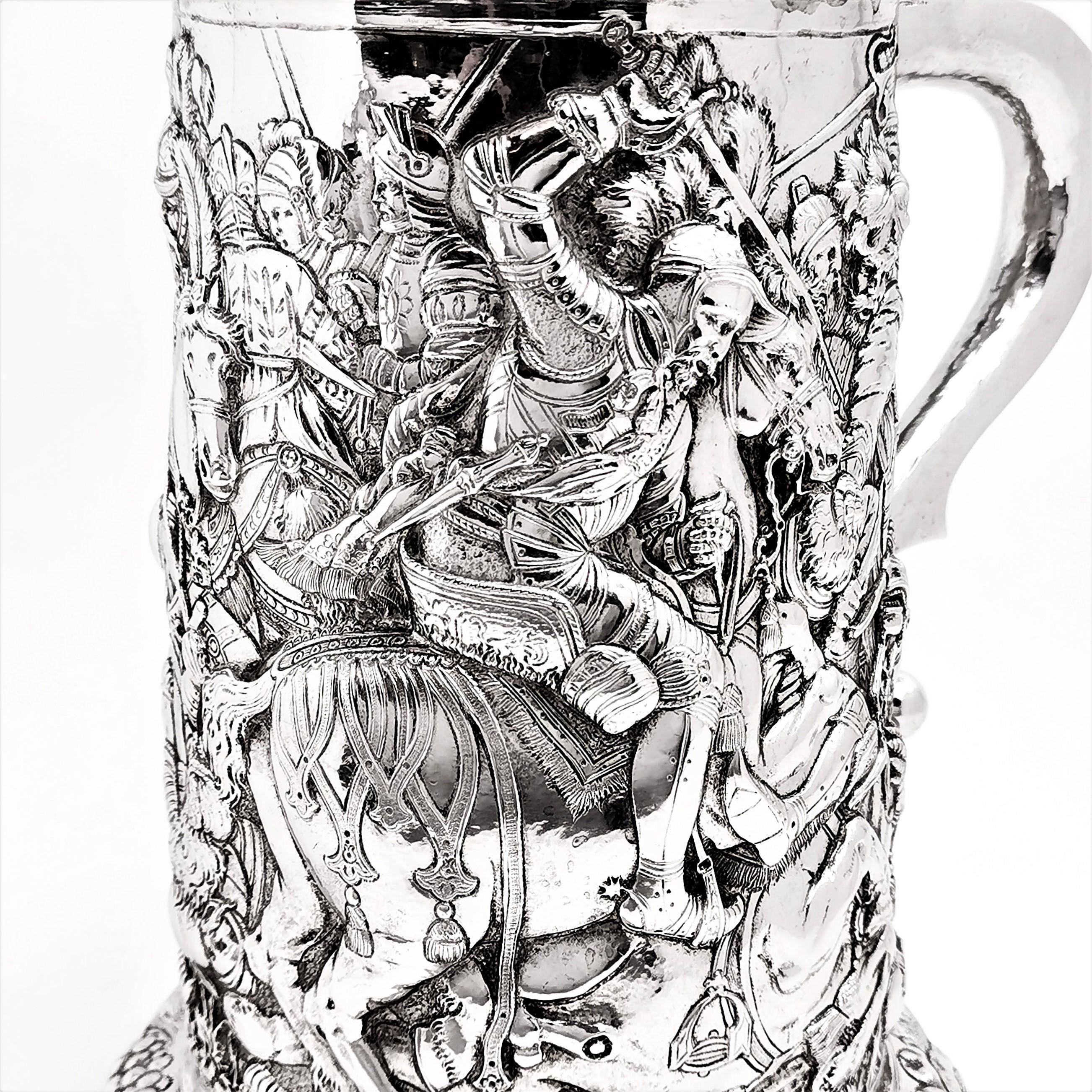 Large German Antique Silver Tankard / Stein / Flagon, circa 1870 2