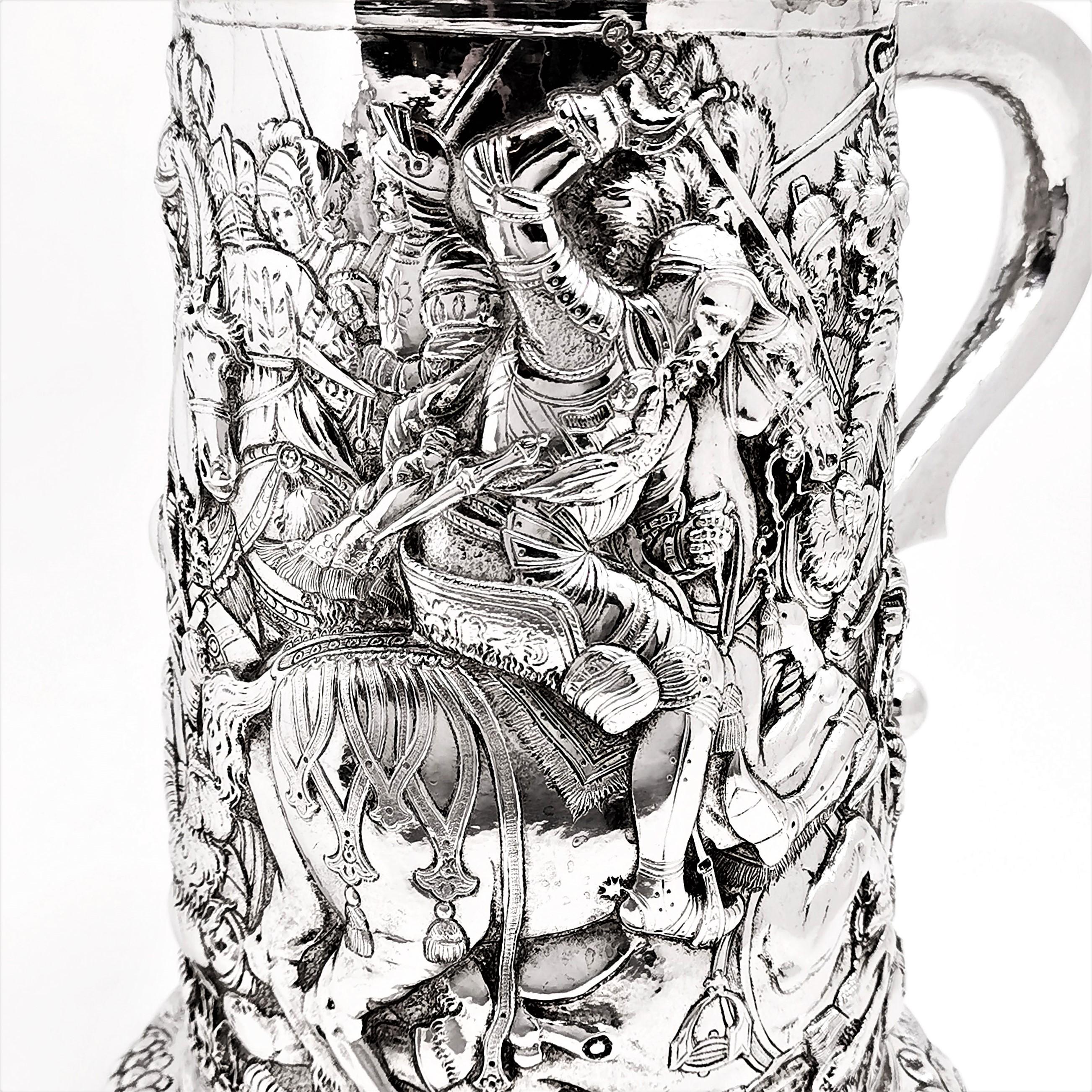 Large German Antique Silver Tankard / Stein / Flagon, circa 1870 5