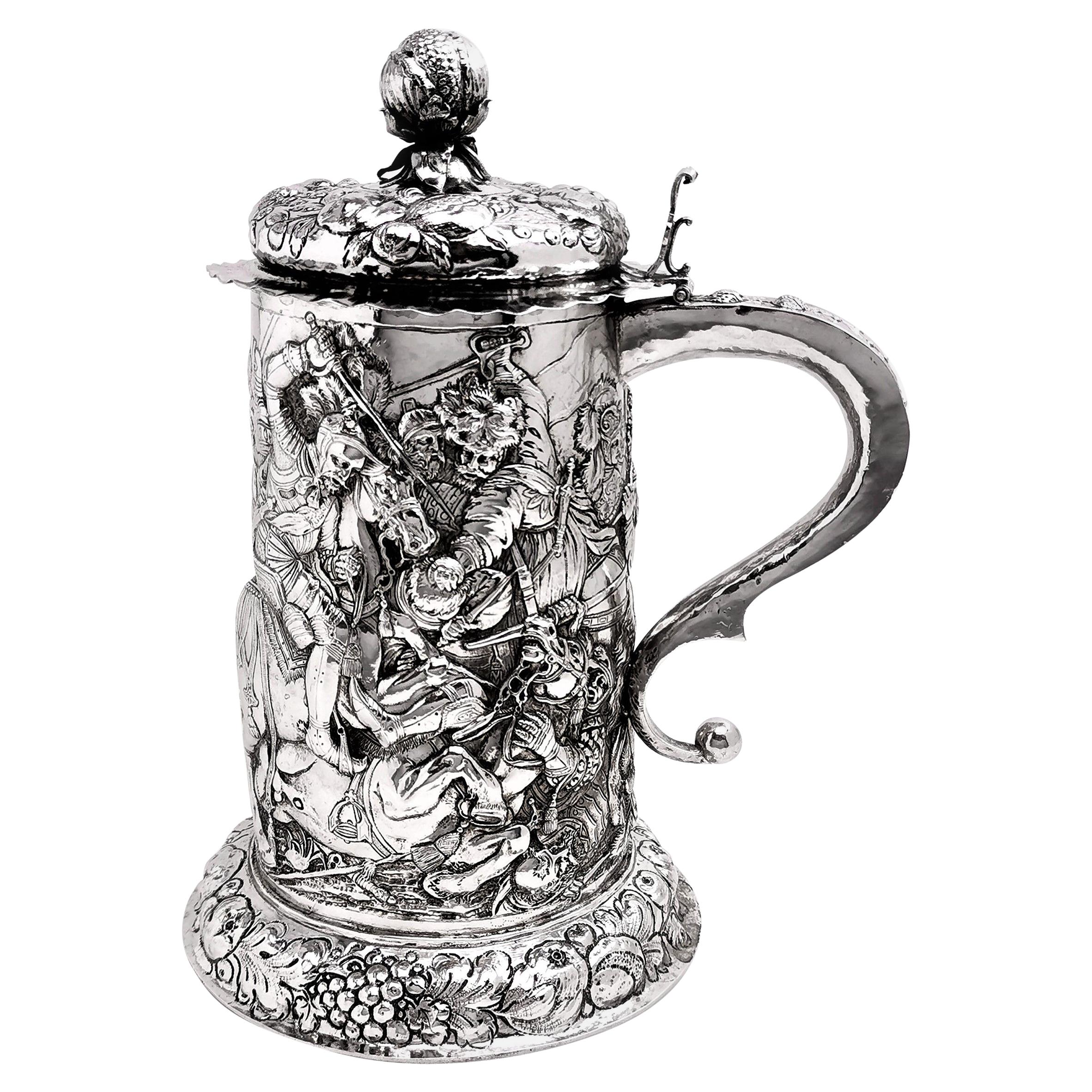 Large German Antique Silver Tankard / Stein / Flagon, circa 1870