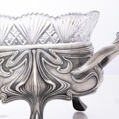 Large German Art Nouveau, Period 800-Silver & Cut Crystal Centerpiece