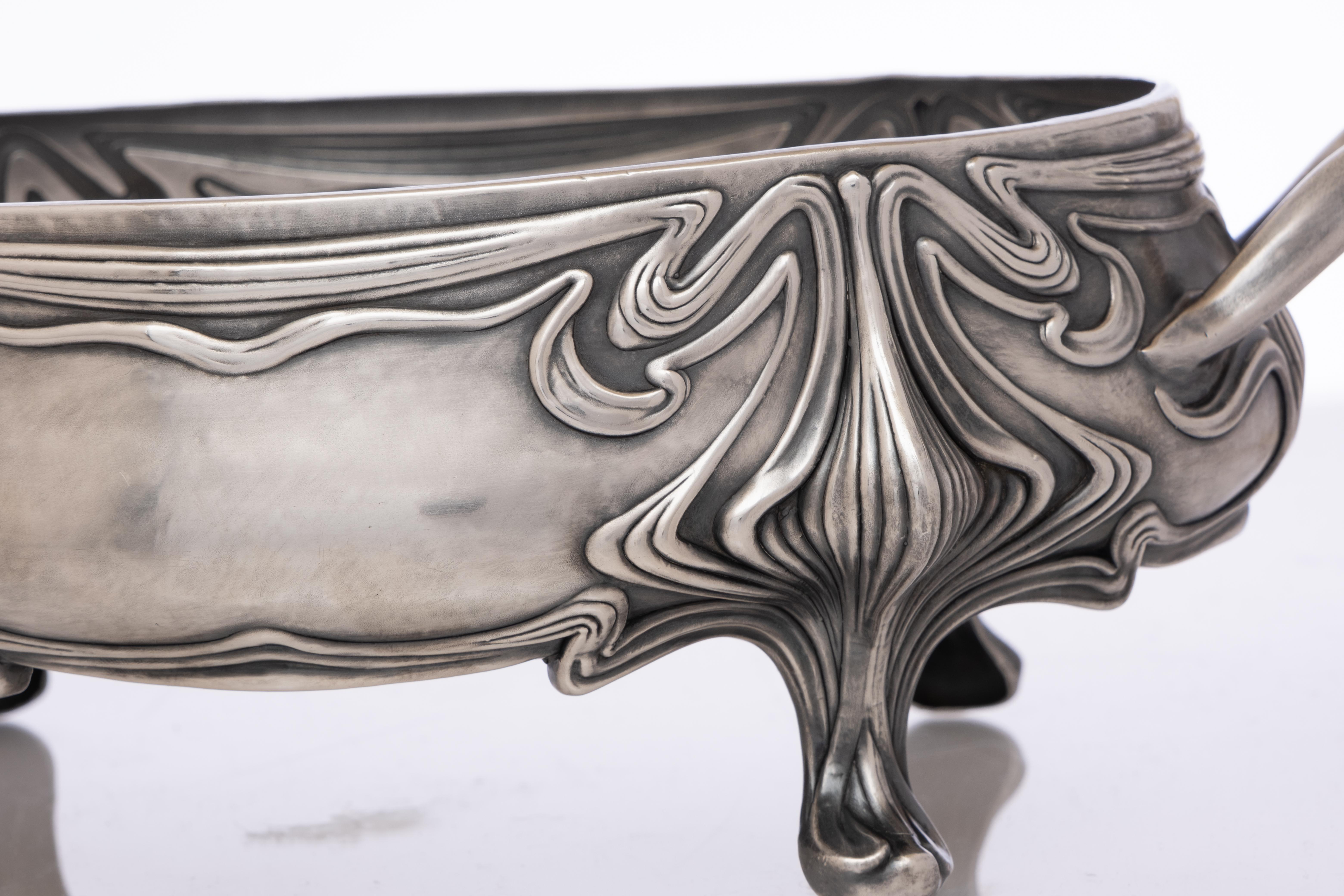 Large German Art Nouveau, Period 800-Silver & Cut Crystal Centerpiece 3