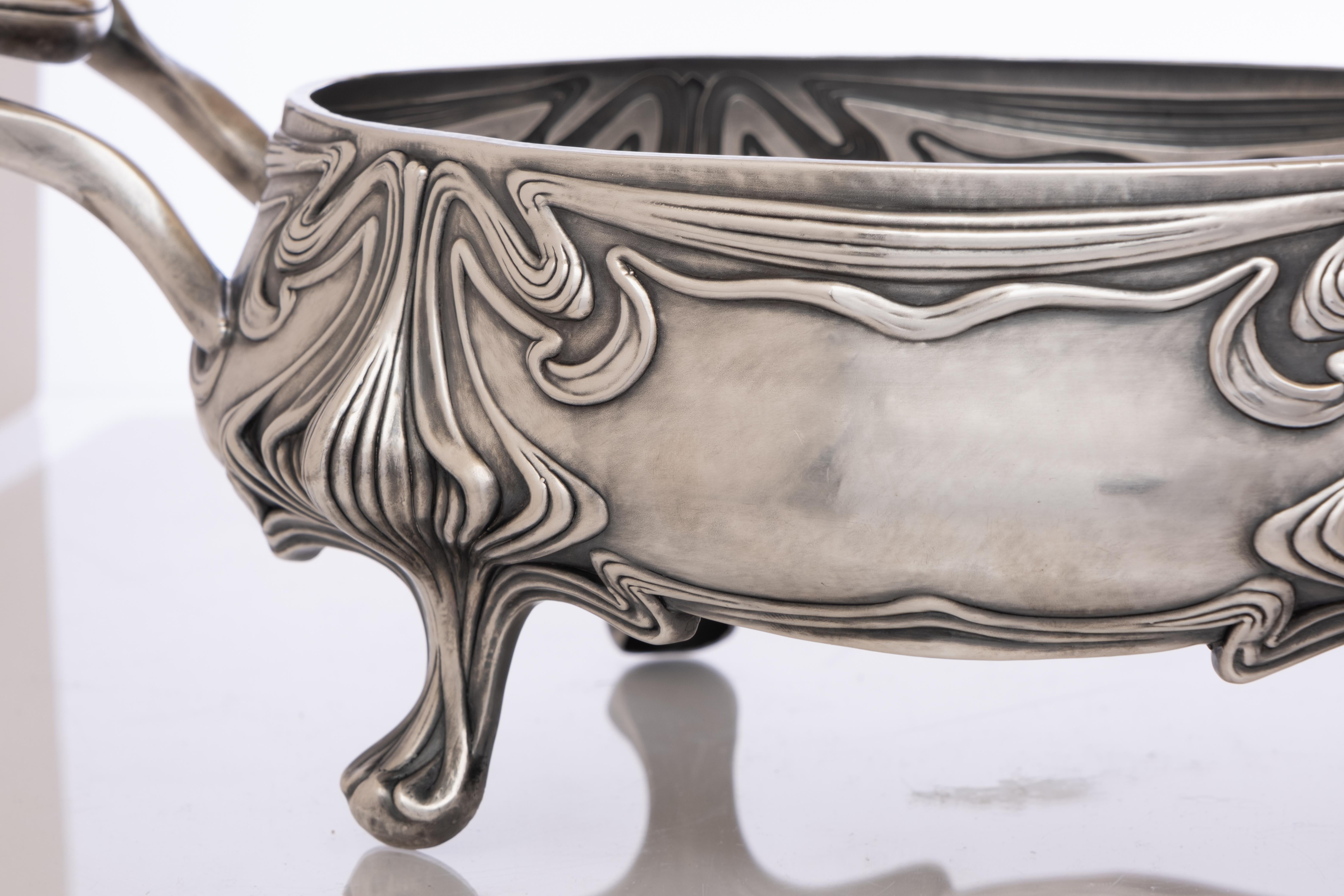 Large German Art Nouveau, Period 800-Silver & Cut Crystal Centerpiece 5