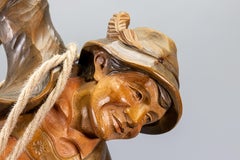 Large German Black Forest Carved Wood Mountaineer with Lantern, 1950s