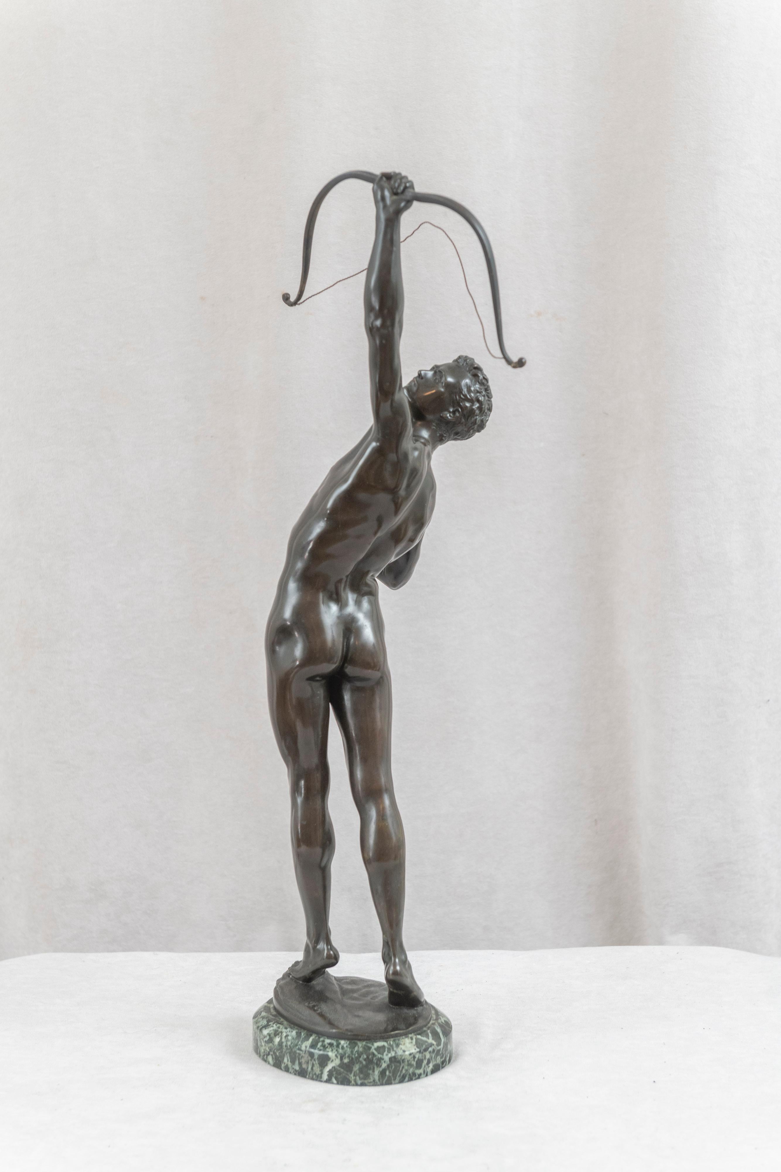 Large German Bronze, Male Nude Archer, J. Uphues 1850-1911, Gladenbeck Foundry In Excellent Condition In Petaluma, CA