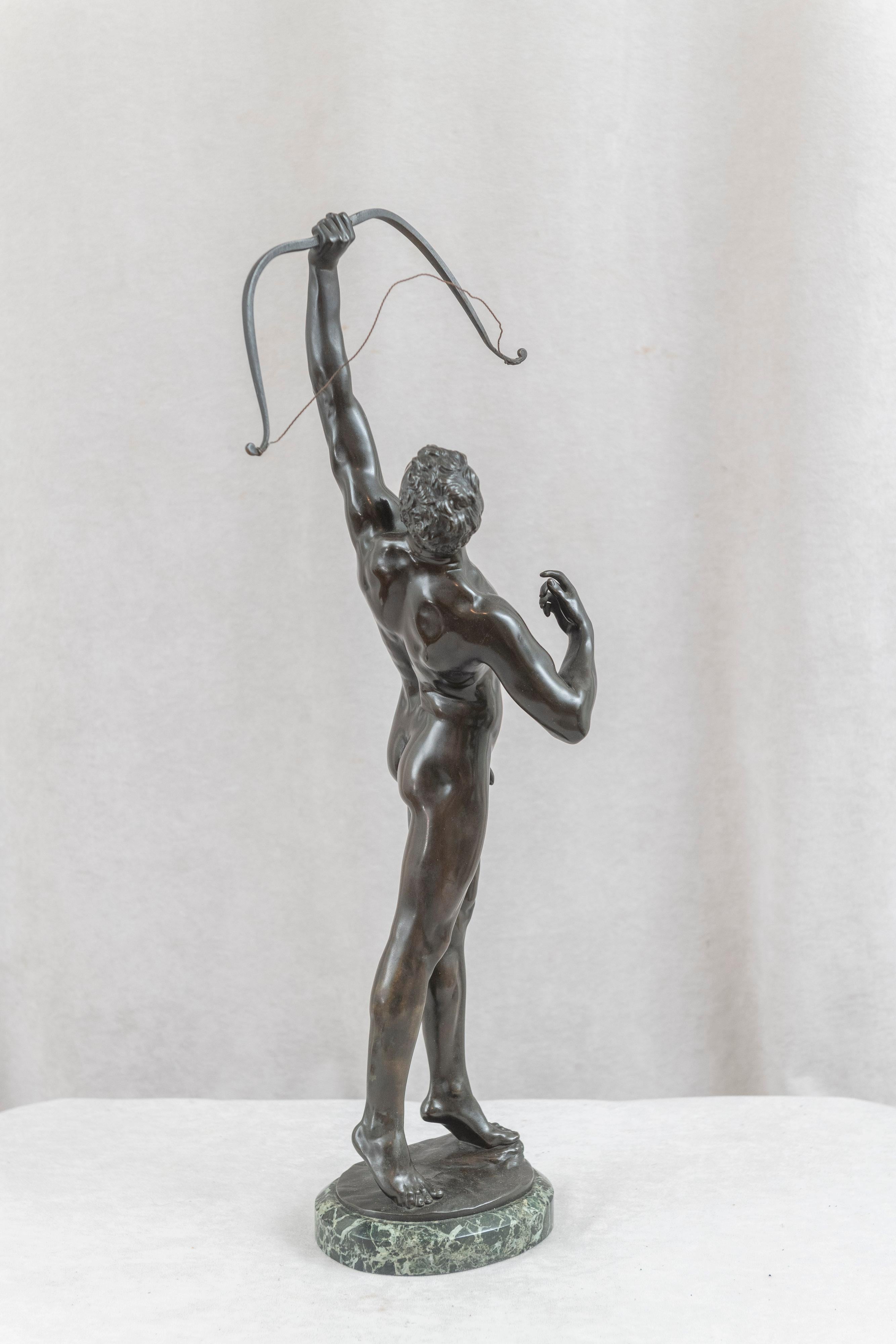Large German Bronze, Male Nude Archer, J. Uphues 1850-1911, Gladenbeck Foundry 1