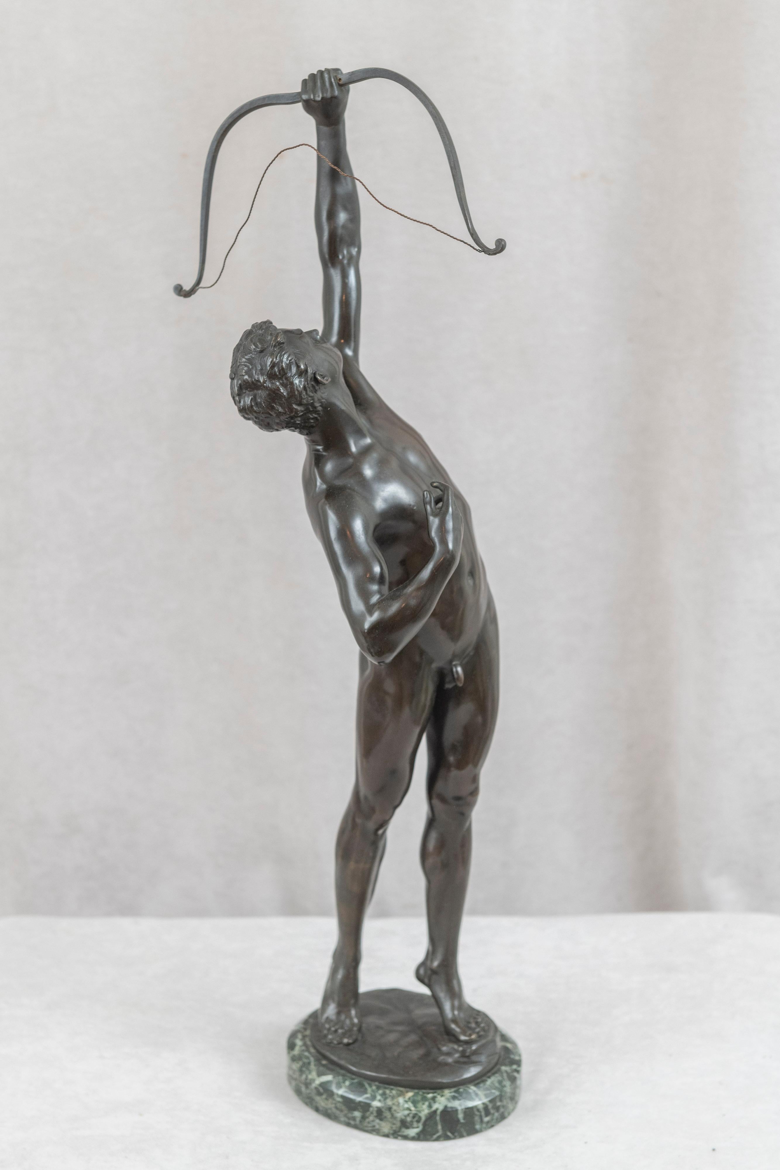 Large German Bronze, Male Nude Archer, J. Uphues 1850-1911, Gladenbeck Foundry 2