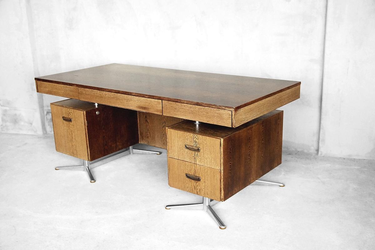 Large German Brutalist Wenge Desk by HR, 1960s 4