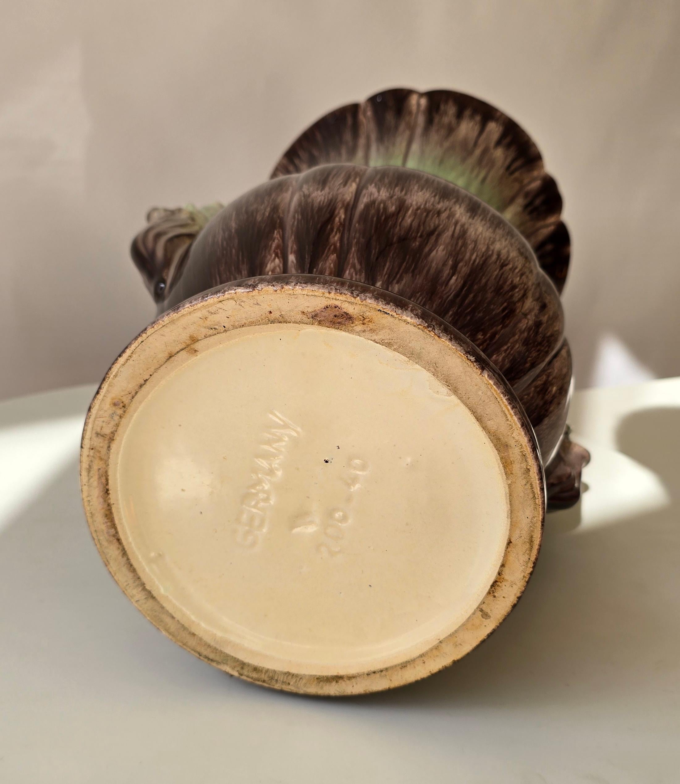 Grande vaso tedesco in ceramica a lava grassa, smalto a goccia marrone e verde, anni '50 in vendita 4