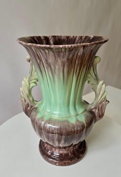 Large German Ceramic Fat Lava Vase, Drip Glaze Brown & Green, 1950s