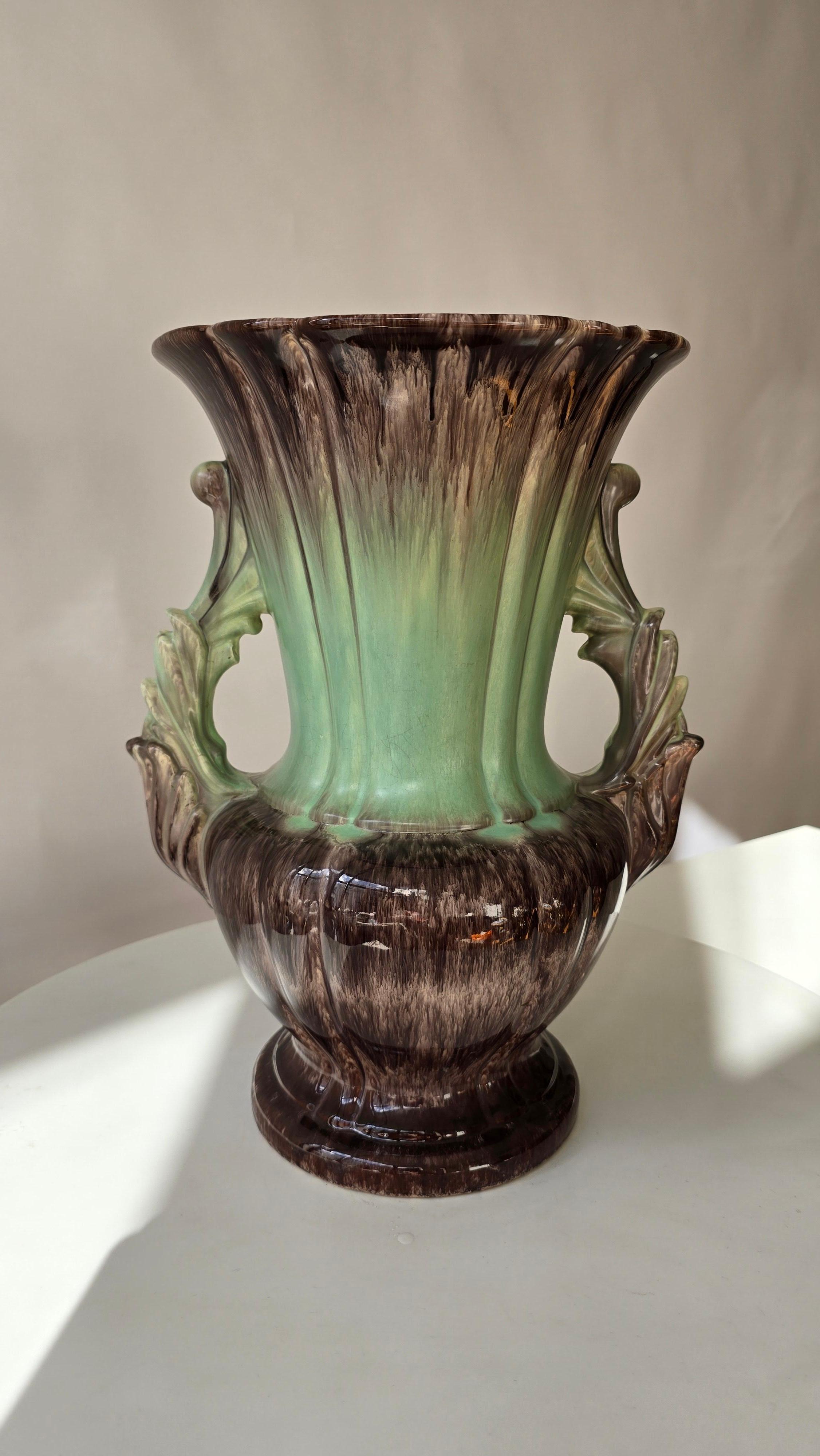 Grande vaso tedesco in ceramica a lava grassa, smalto a goccia marrone e verde, anni '50 In condizioni buone in vendita a Antwerp, BE