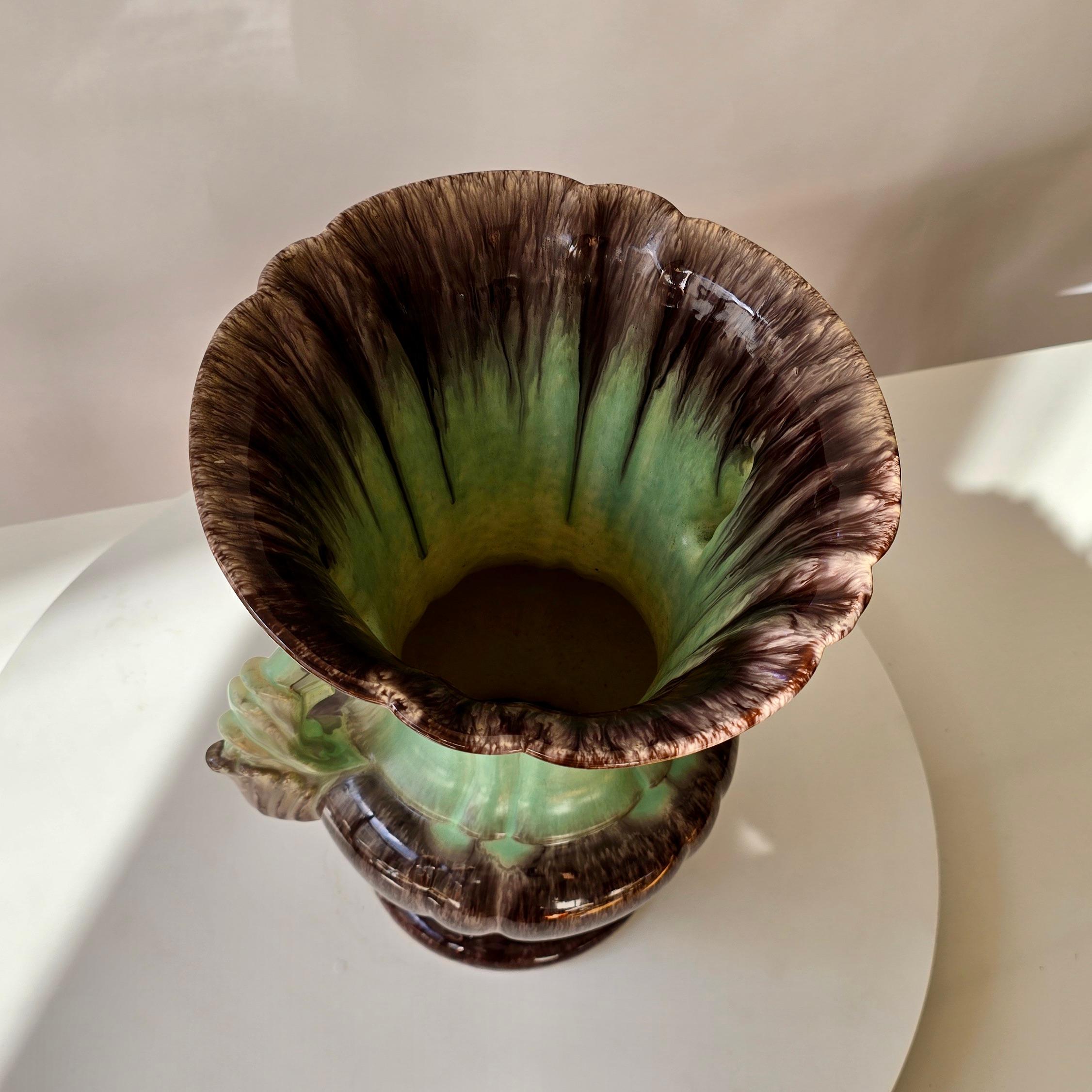 Grande vaso tedesco in ceramica a lava grassa, smalto a goccia marrone e verde, anni '50 in vendita 2