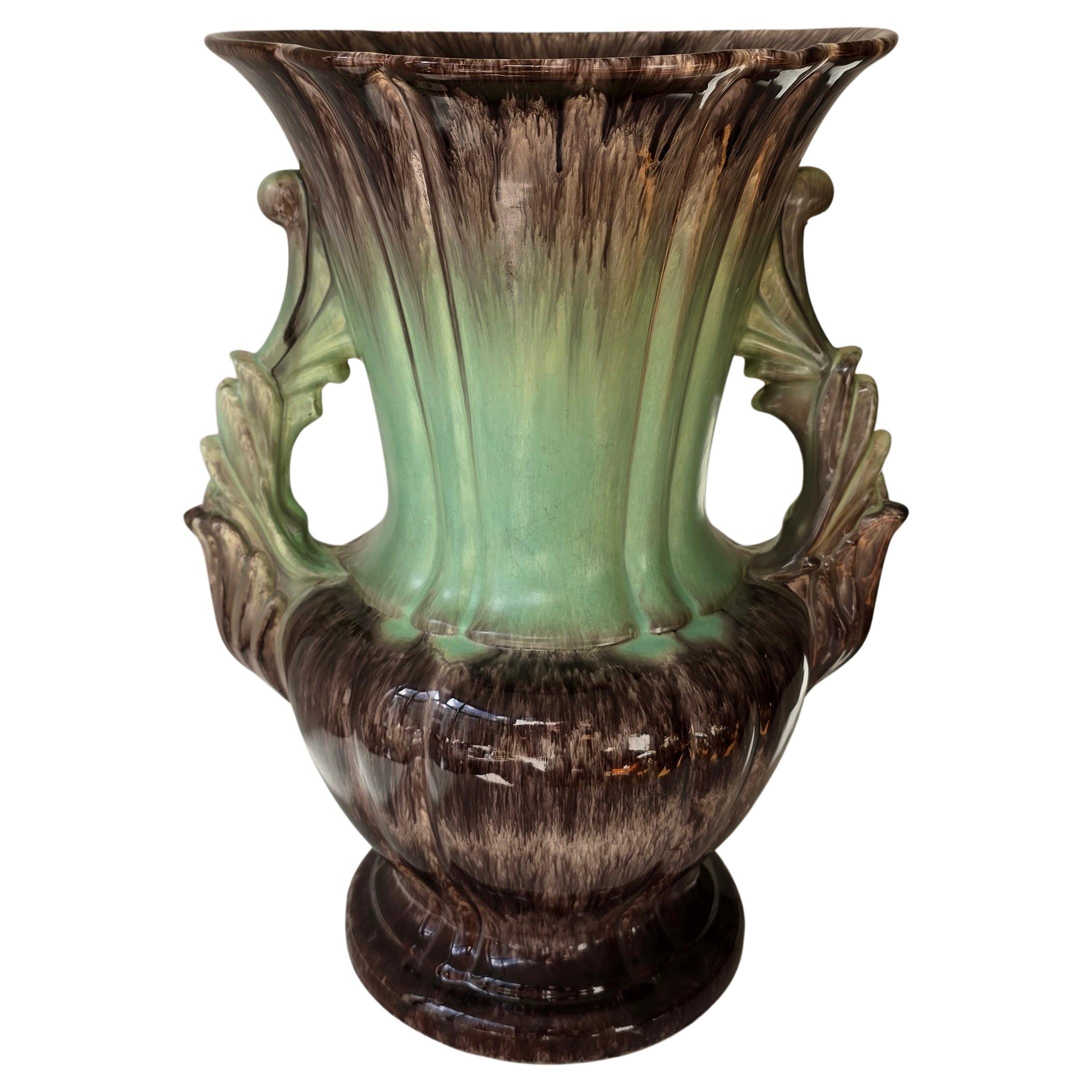 Grande vaso tedesco in ceramica a lava grassa, smalto a goccia marrone e verde, anni '50 in vendita
