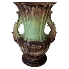 Grande vaso tedesco in ceramica a lava grassa, smalto a goccia marrone e verde, anni '50