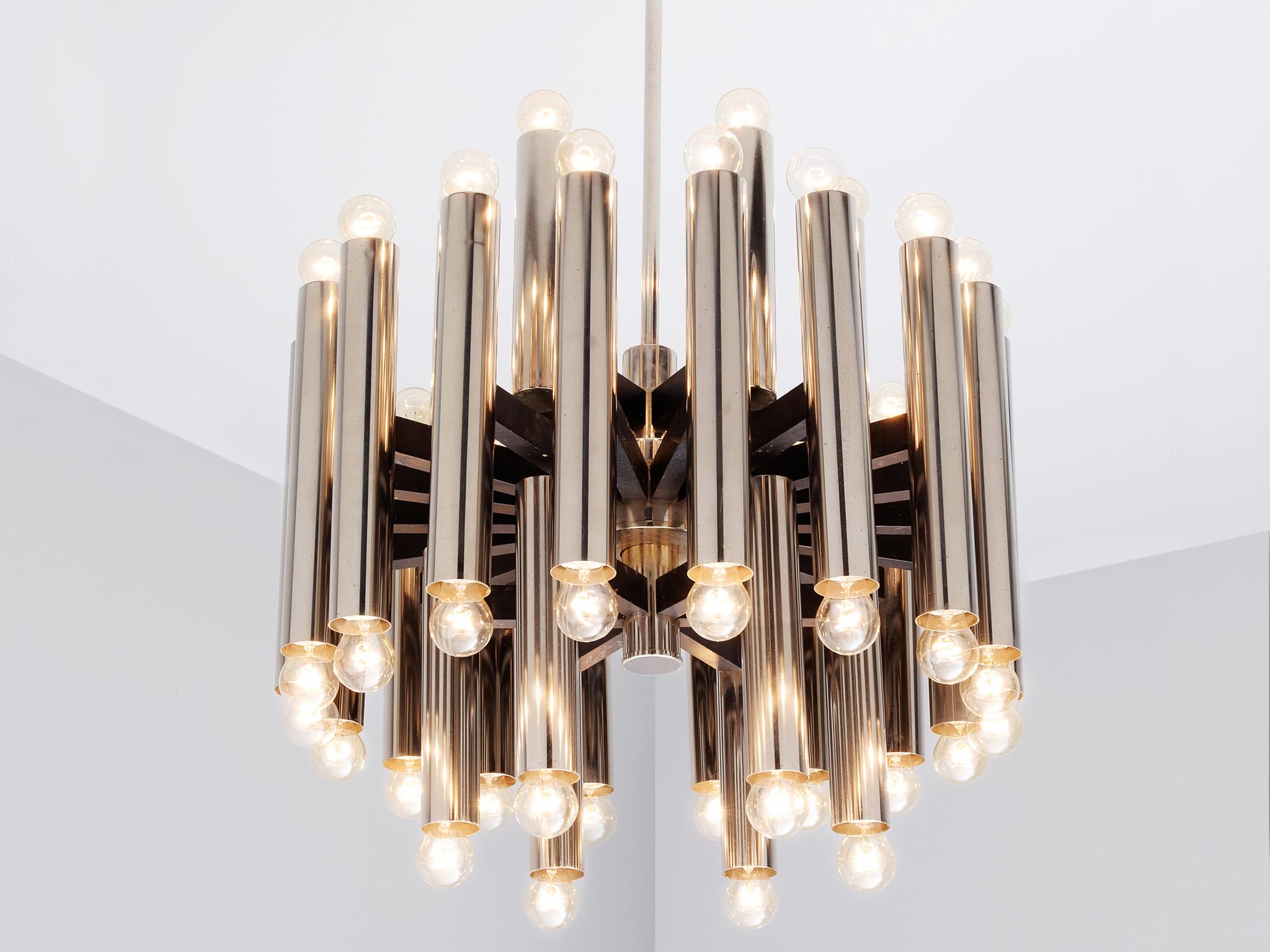 Mid-Century Modern Large German Chandelier in Chrome-Plated Steel  For Sale