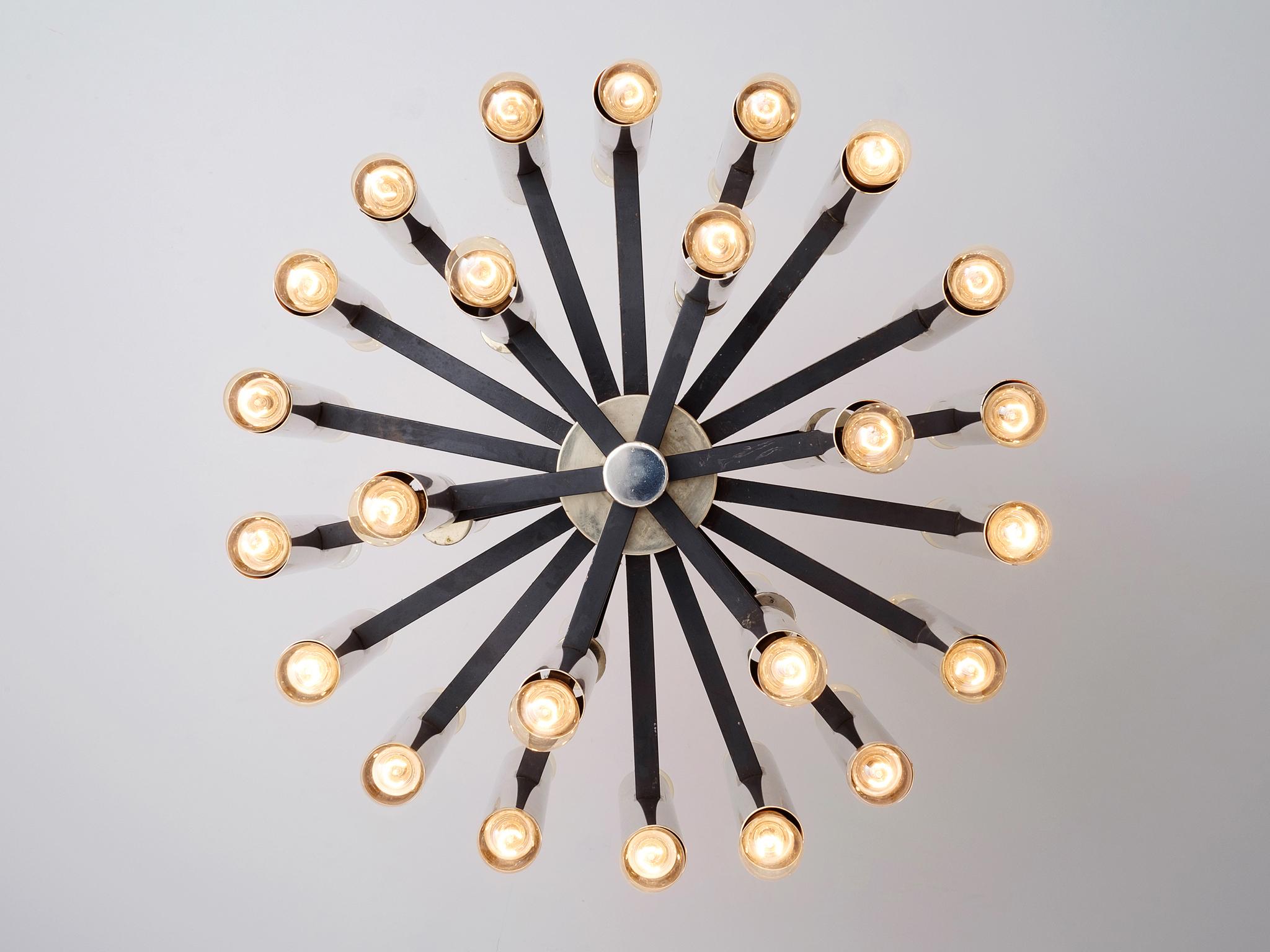Mid-20th Century Large German Chandelier in Chrome-Plated Steel  For Sale