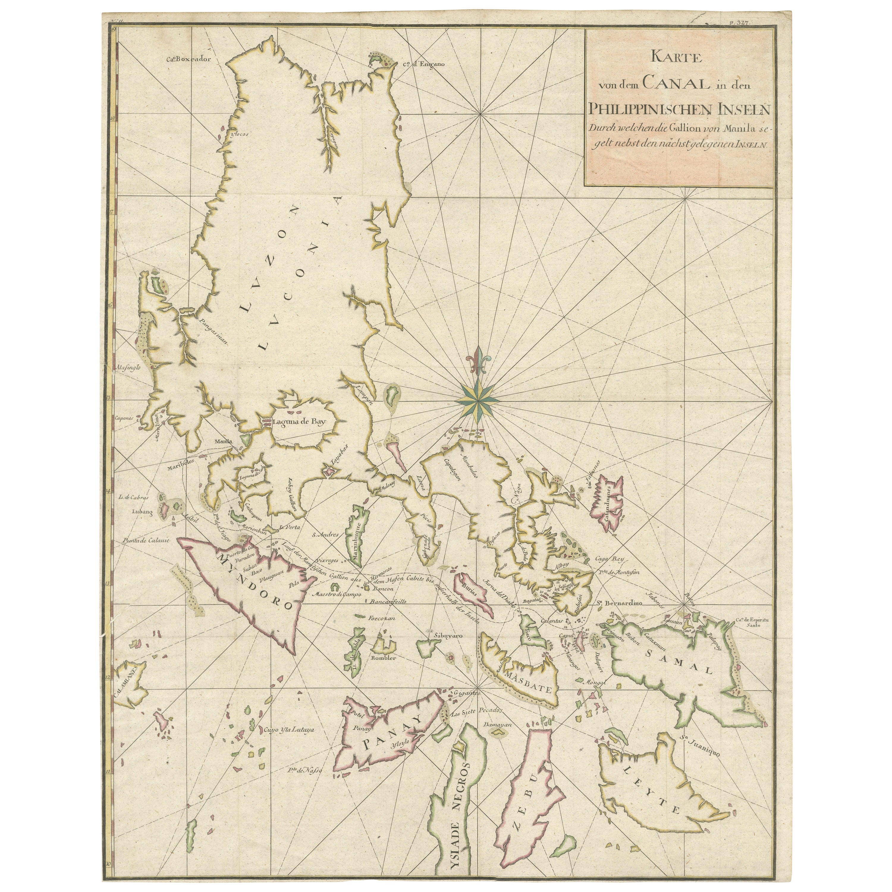 Large German Chart of the Islands of the Philippines with Hand-Colored Borders