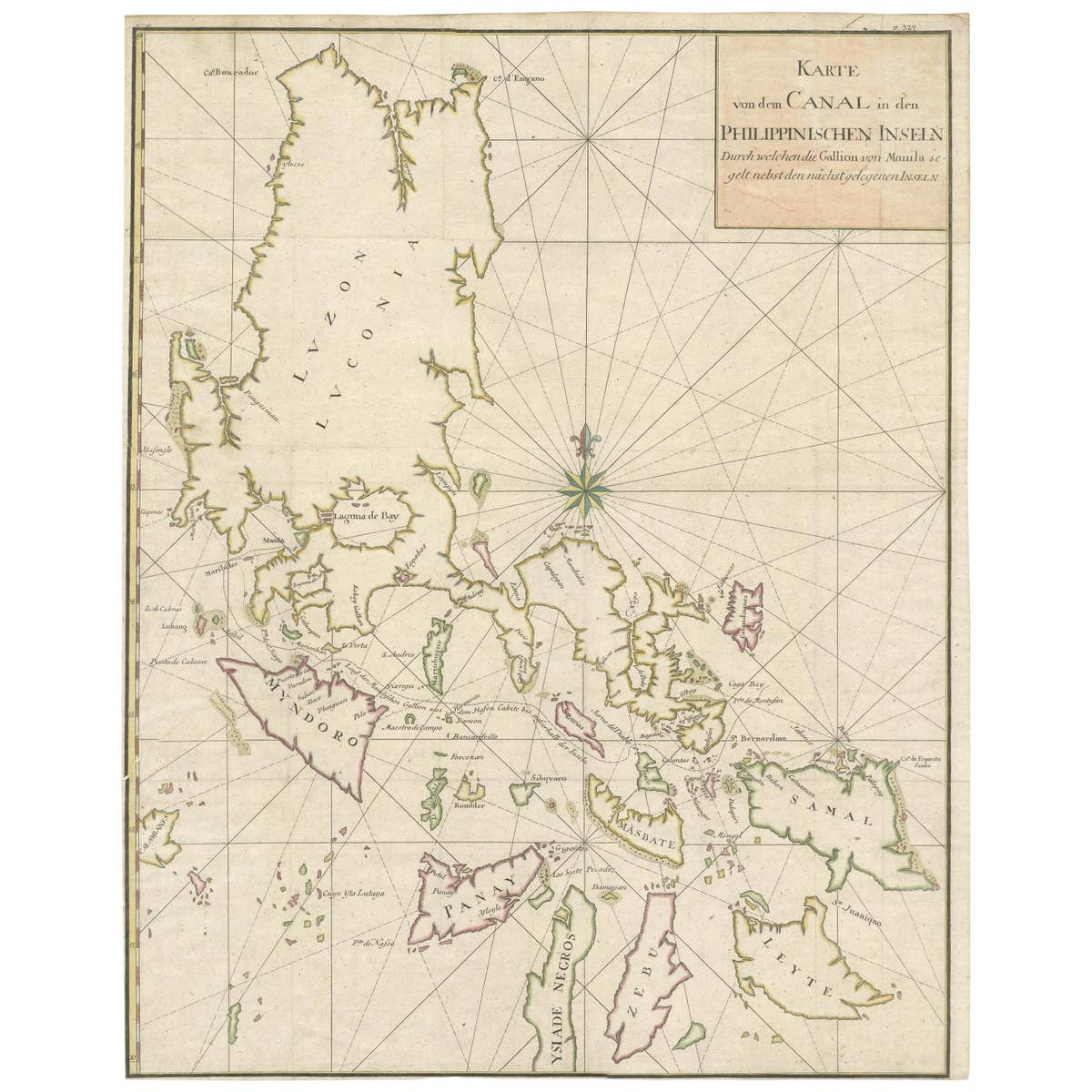 Large German Chart of the Philippines with Hand-Colored Borders, 1763