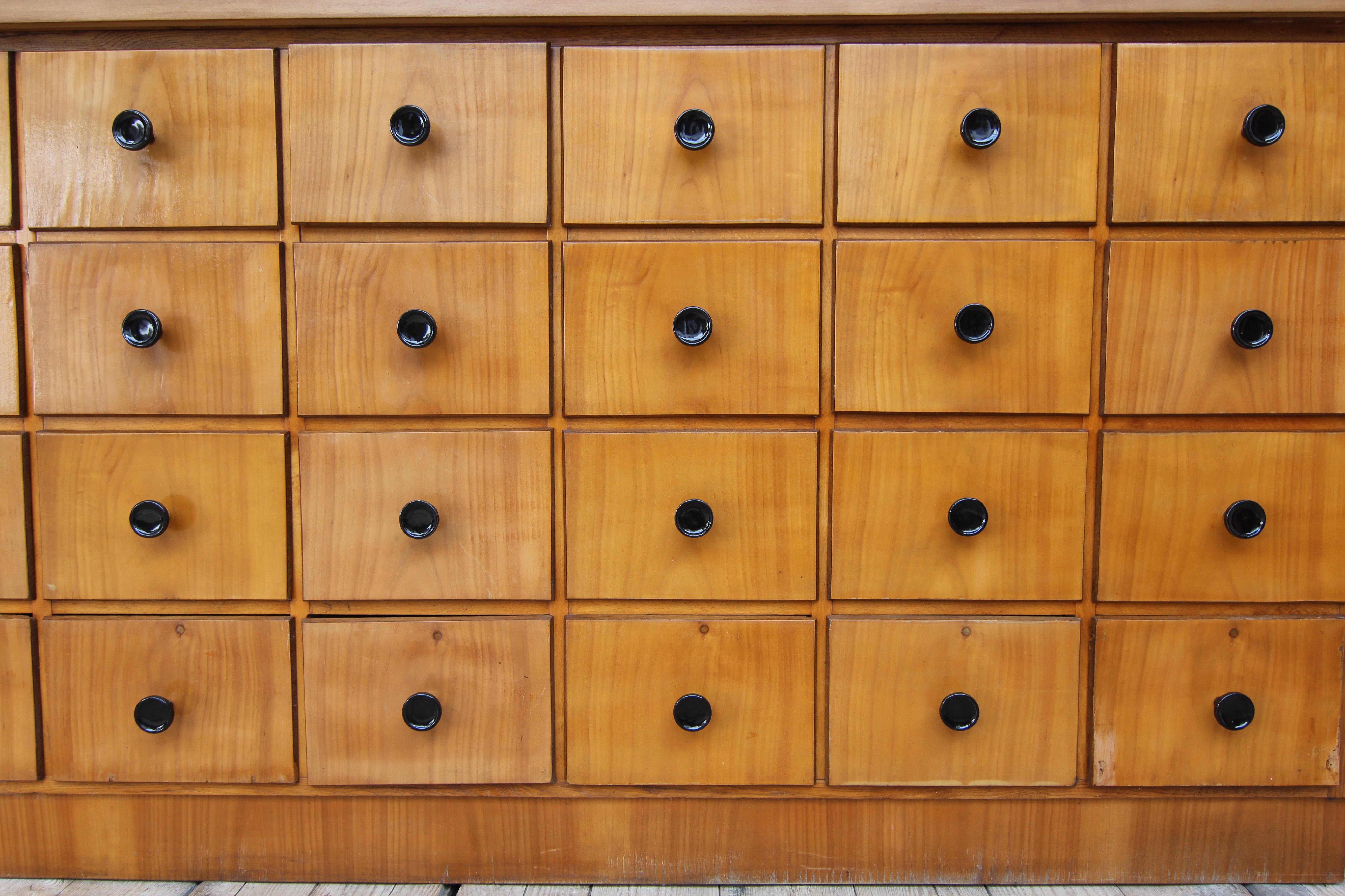 Large German Cherrywood Apothecary Cabinet or Bank of Drawers 6