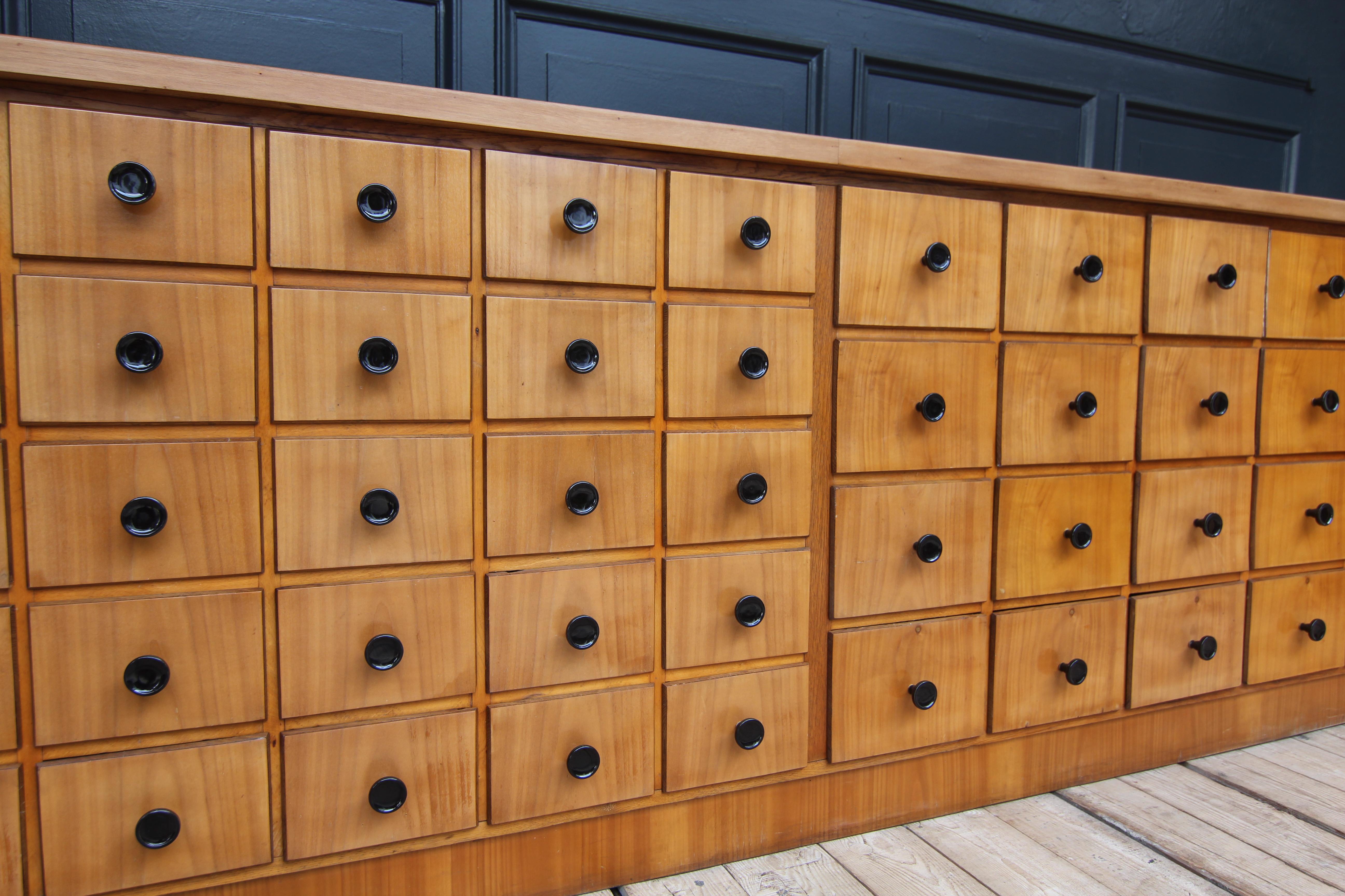 Large German Cherrywood Apothecary Cabinet or Bank of Drawers 7