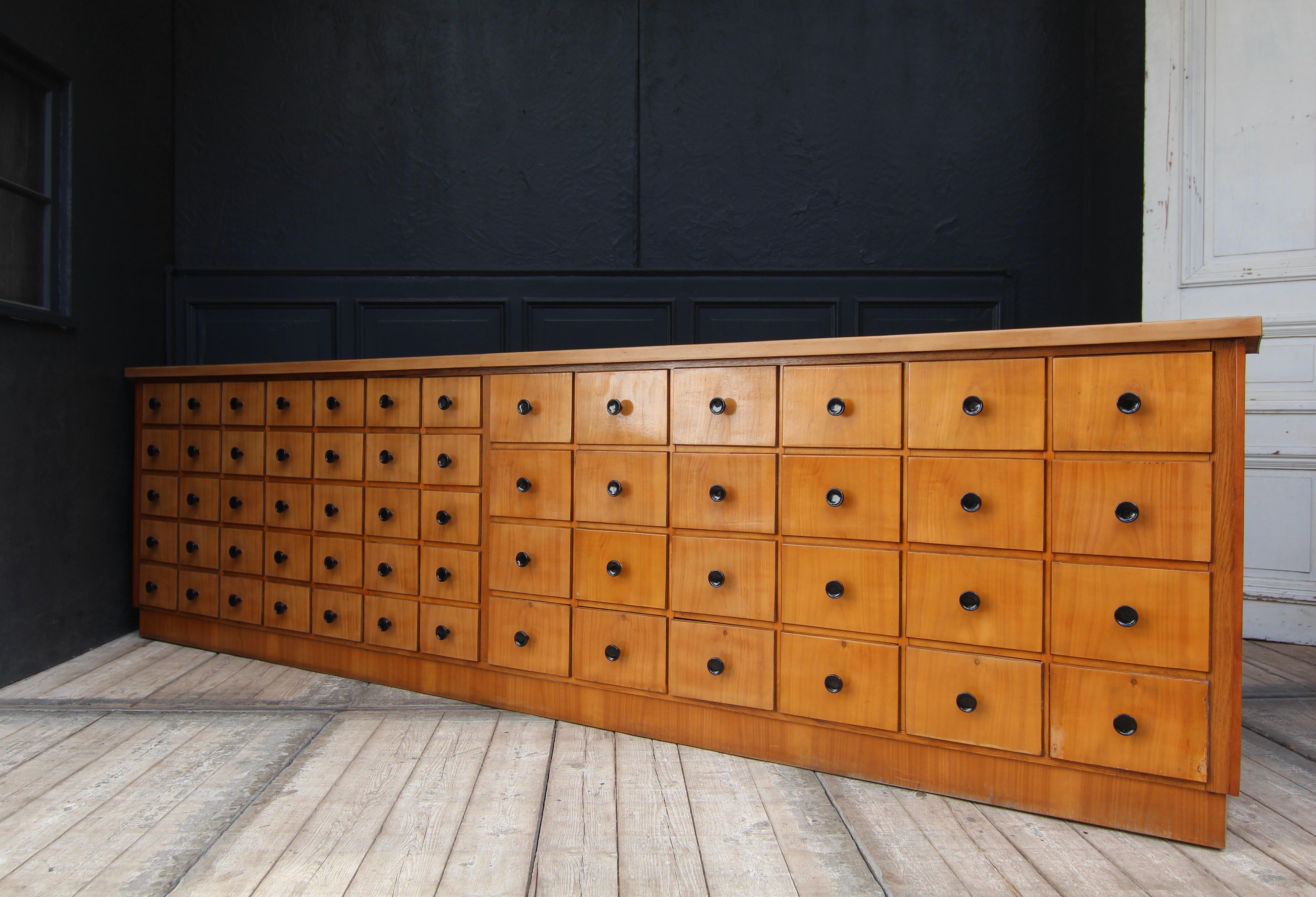 Large German Cherrywood Apothecary Cabinet or Bank of Drawers 11