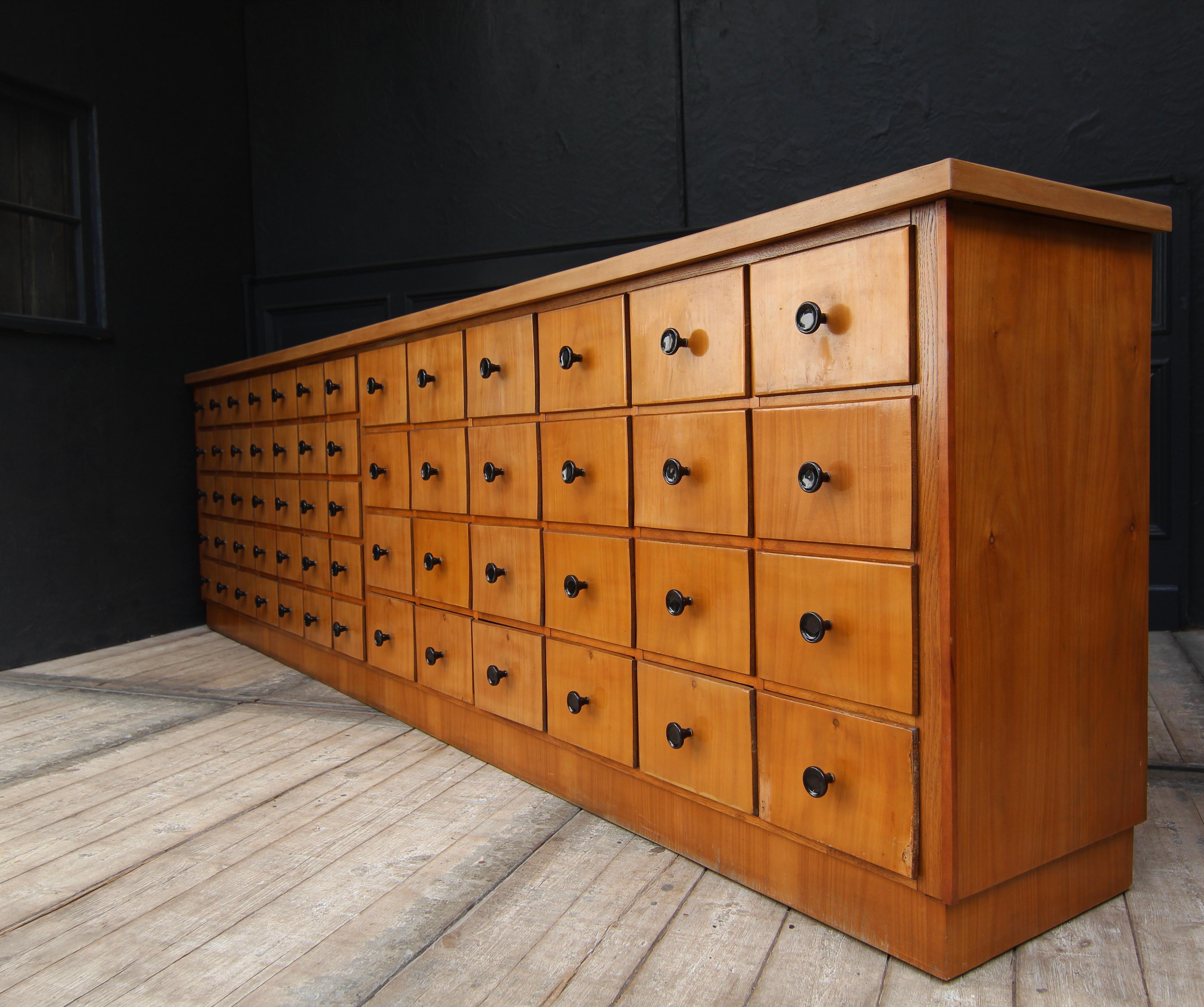 Large German Cherrywood Apothecary Cabinet or Bank of Drawers 12