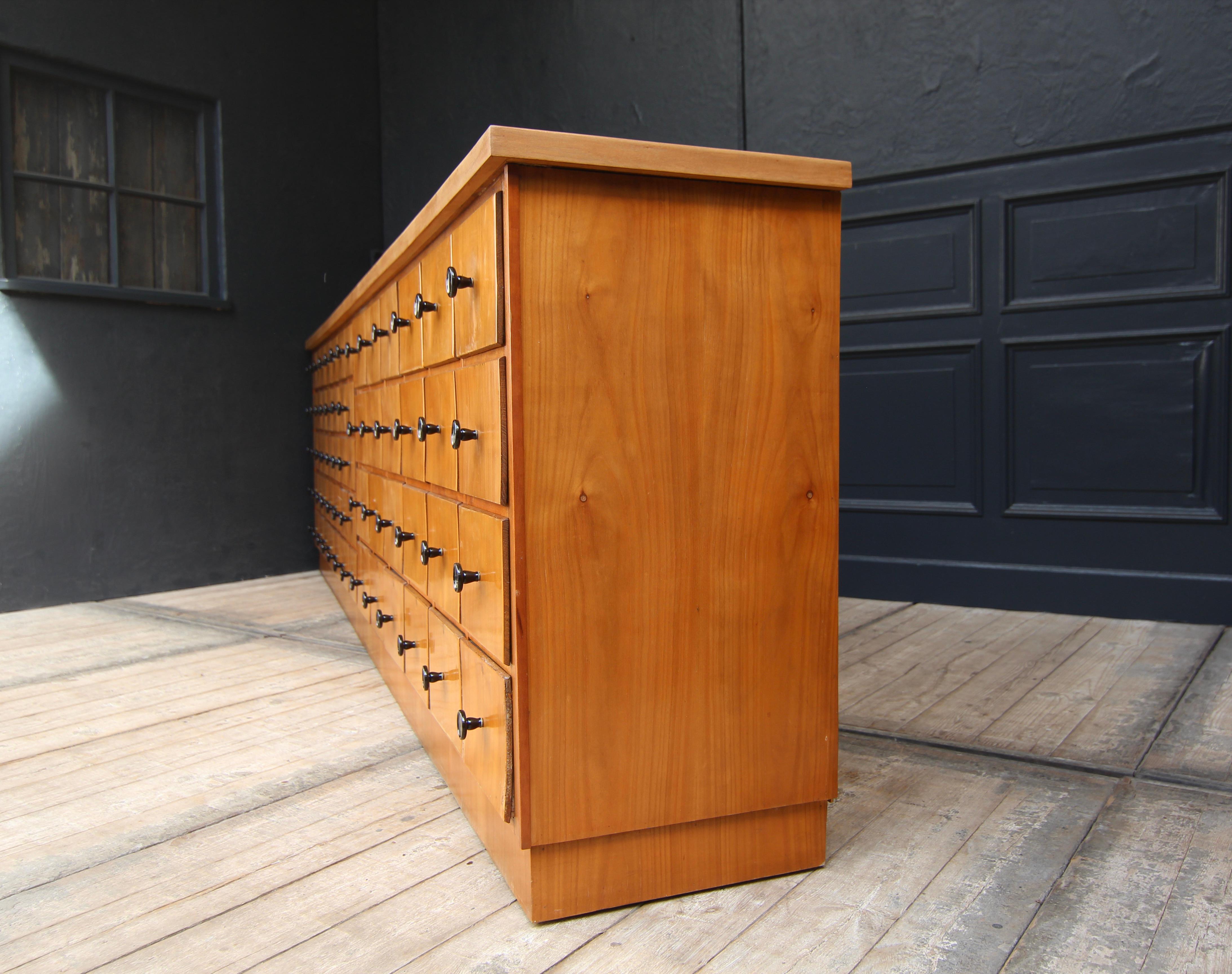 Large German Cherrywood Apothecary Cabinet or Bank of Drawers 13