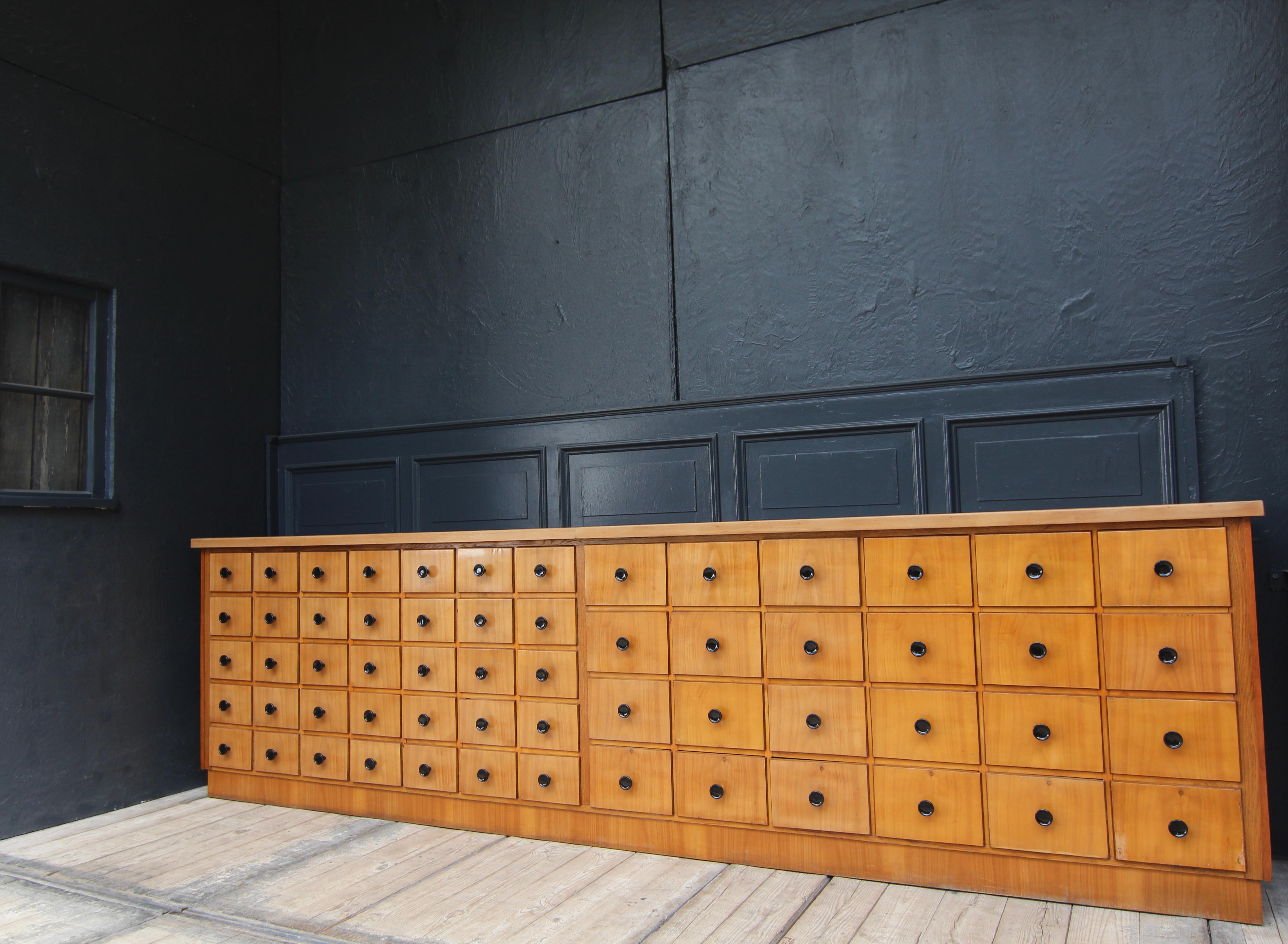 Large German Cherrywood Apothecary Cabinet or Bank of Drawers In Good Condition In Dusseldorf, DE