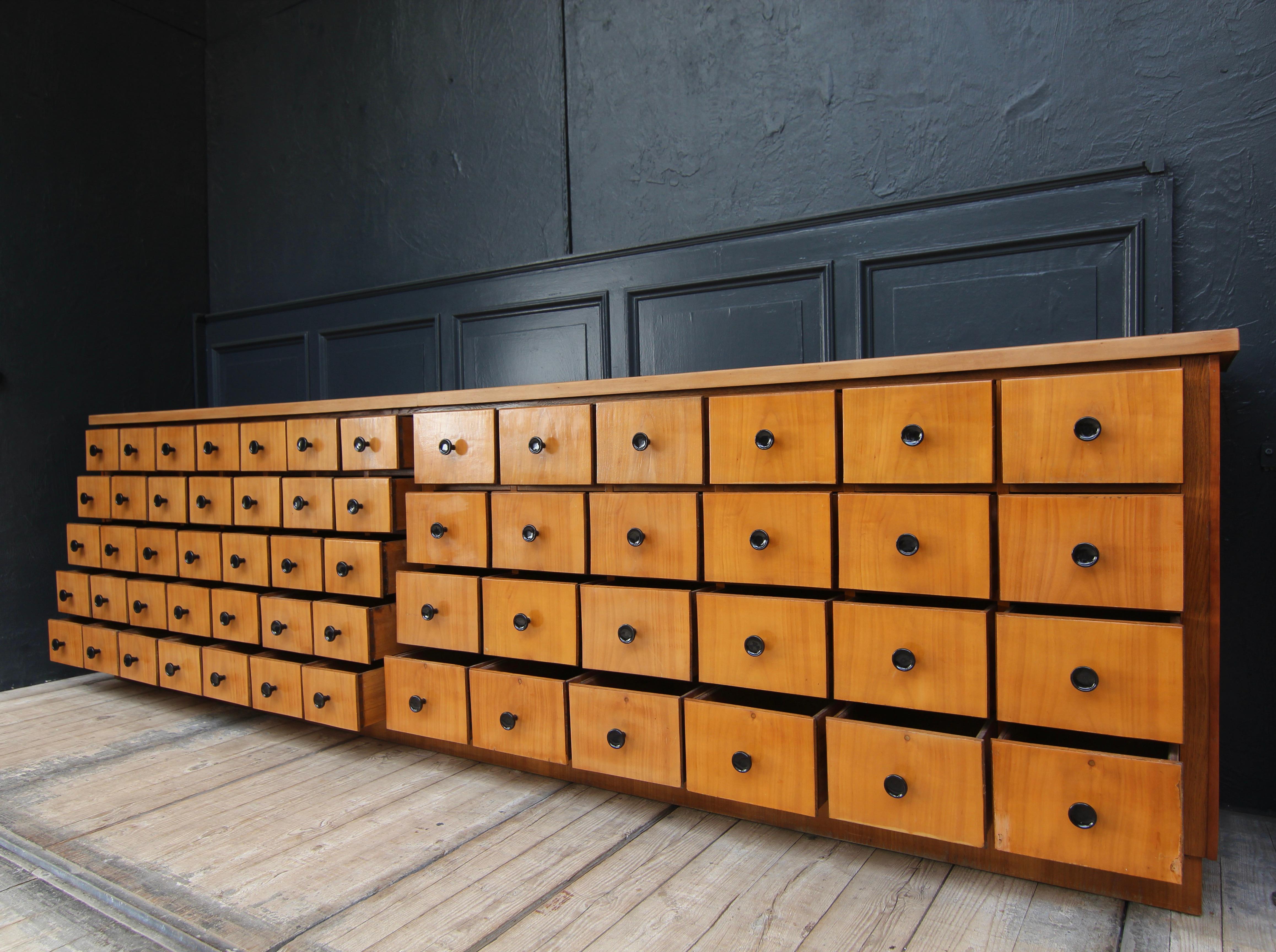 20th Century Large German Cherrywood Apothecary Cabinet or Bank of Drawers