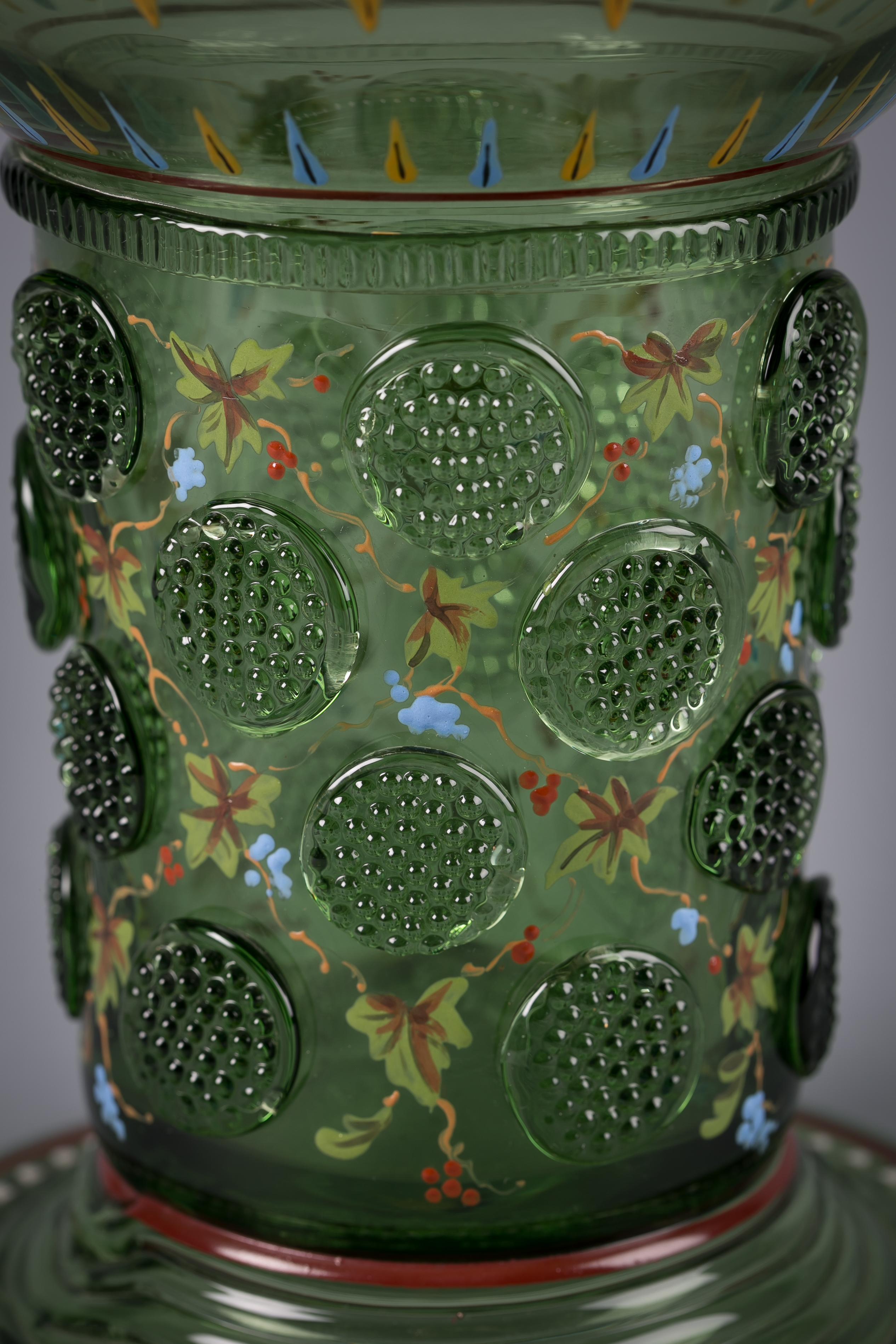 Late 19th Century Large German Enameled Green Glass Goblet, Lobmeyer, circa 1880 For Sale