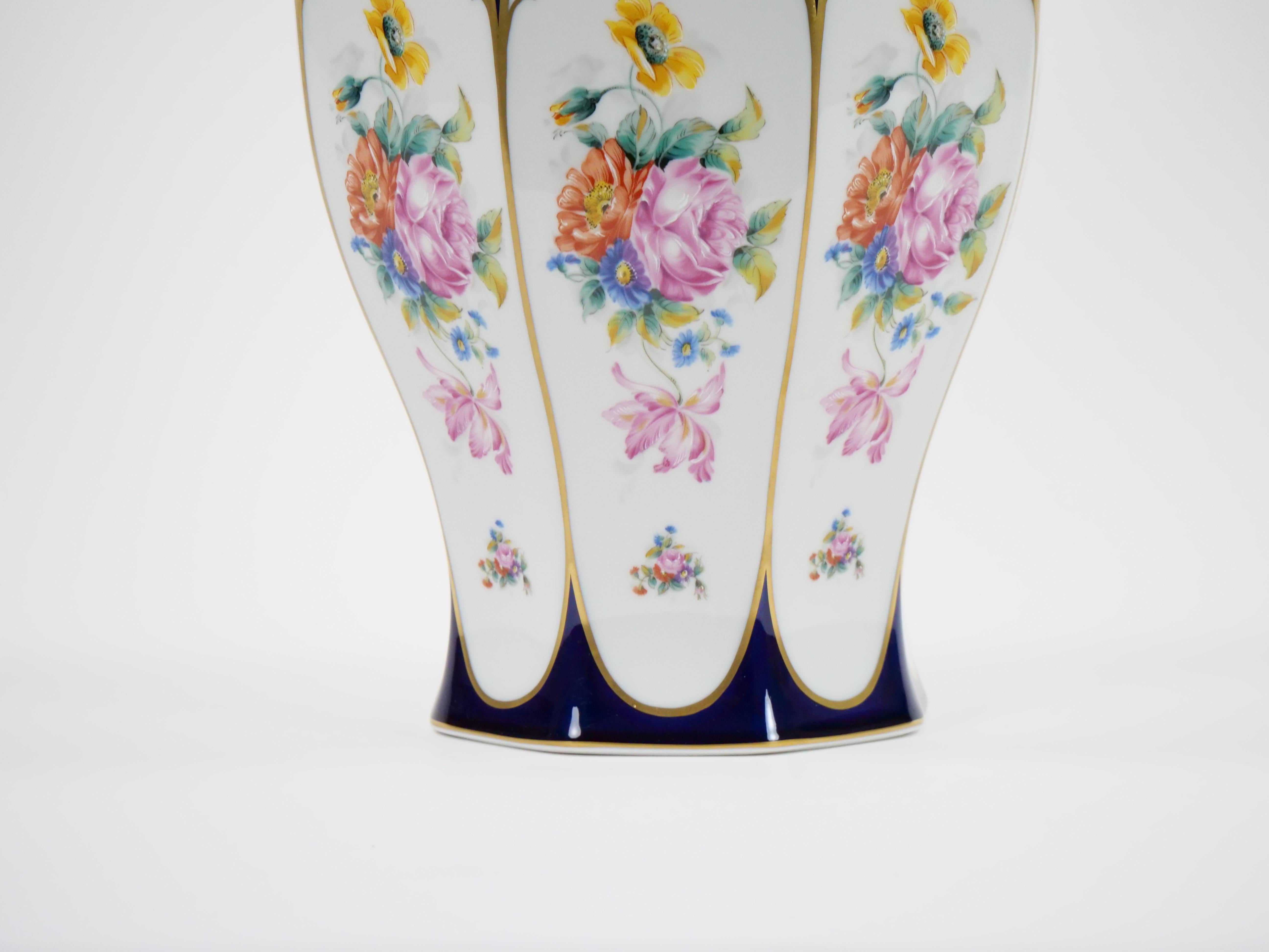 20th Century Large German Floral Hand-Painted and Gilt Porcelain Urn For Sale