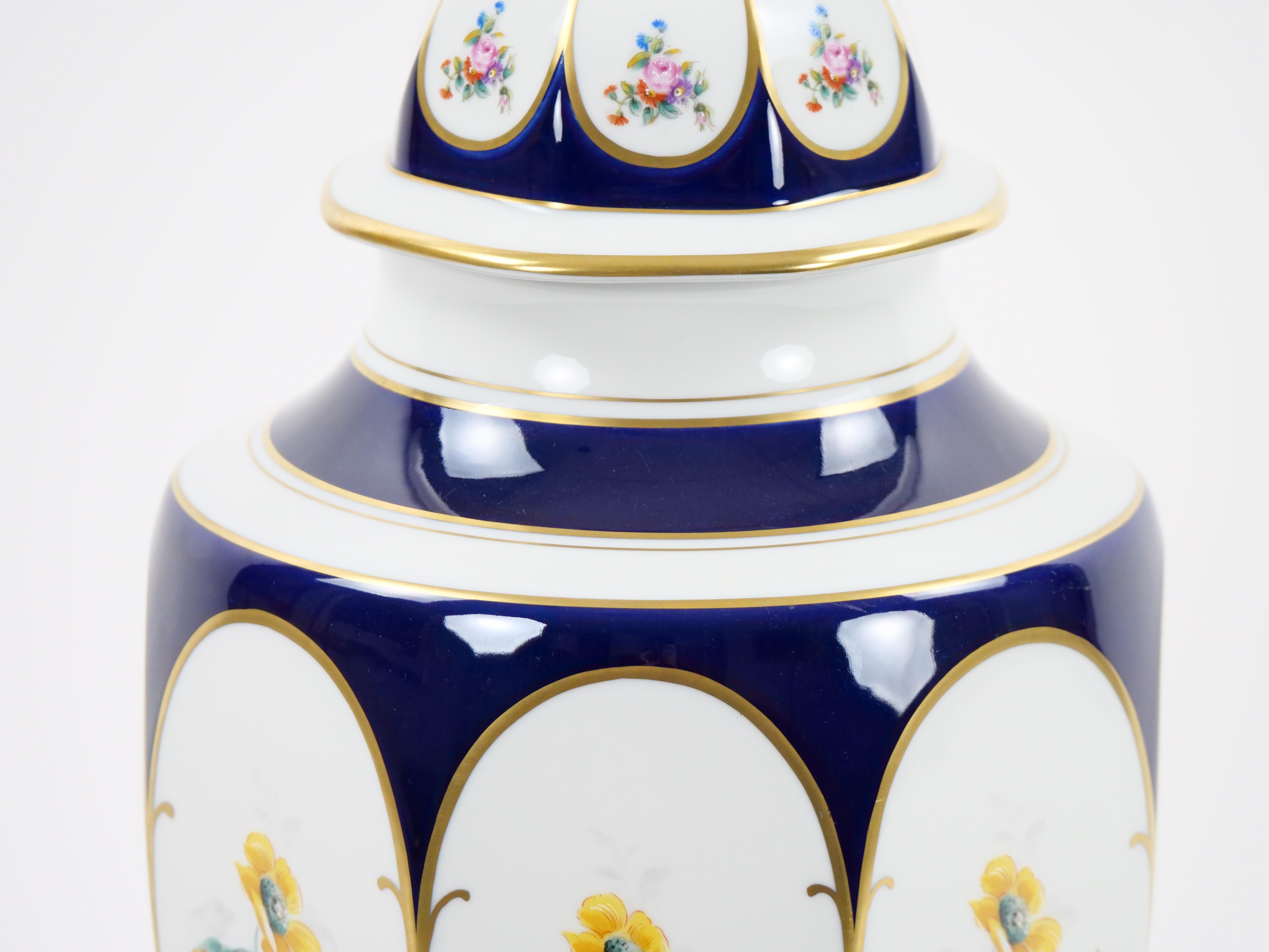 Large German Floral Hand-Painted and Gilt Porcelain Urn For Sale 4
