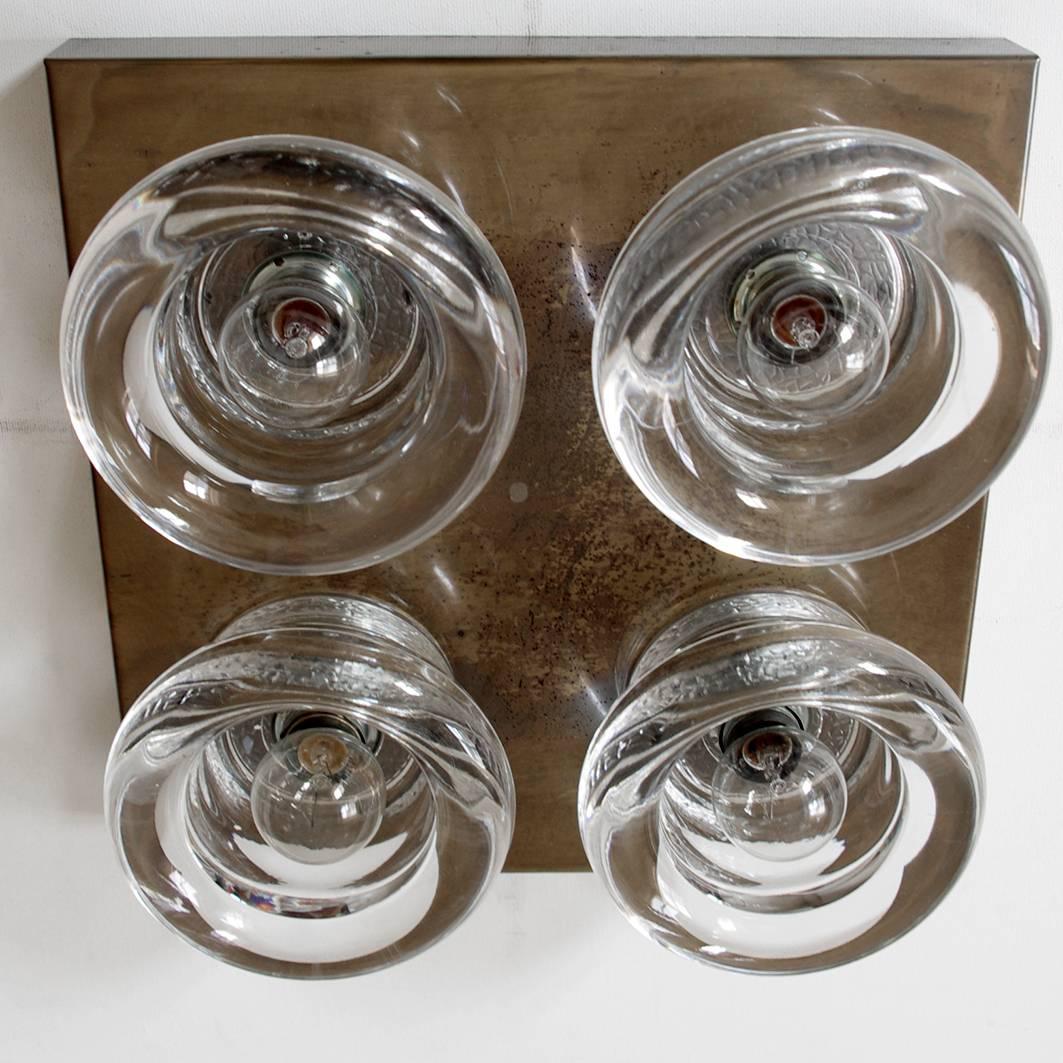 Rare square glass and brass flush mount by Cosack
Germany, 1960s. 

 