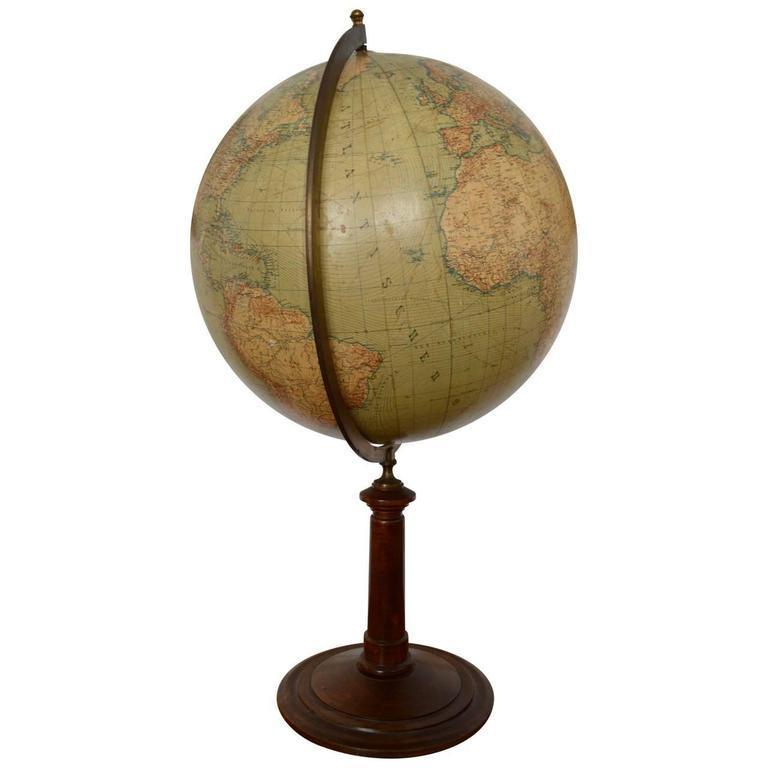 20th Century Large German Globe on a Wooden Stand, Berlin