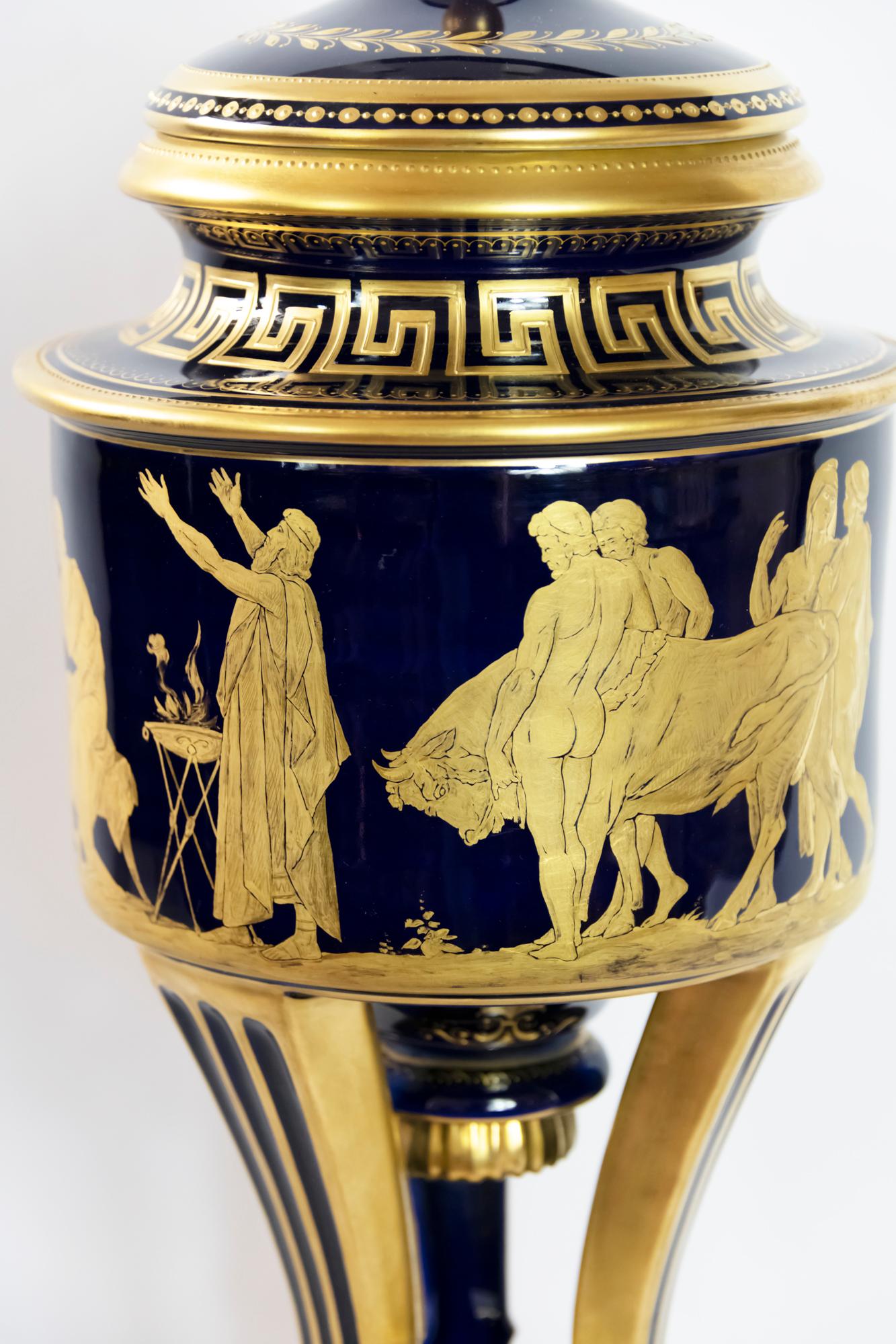 Large German Hutschenreuther Porcelain Empire Style Lidded Vase 3