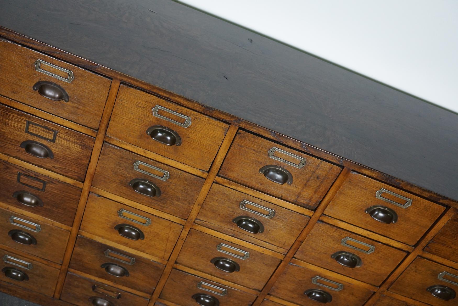 Mid-20th Century Large German Industrial Oak Apothecary Cabinet / Bank of Drawers, 1930s