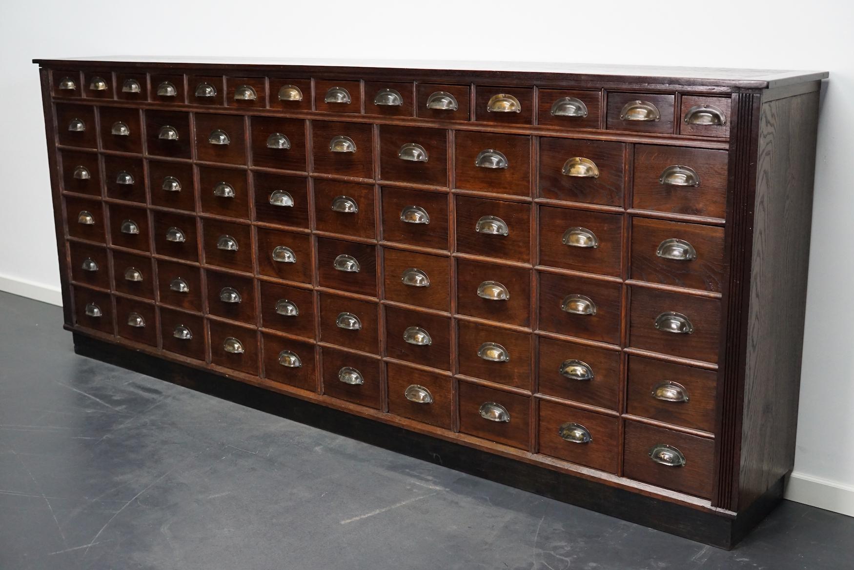 Large German Industrial Oak Apothecary Cabinet, Early-20th Century 9