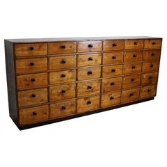 Large German Industrial Pine Apothecary Cabinet, Mid-20th Century